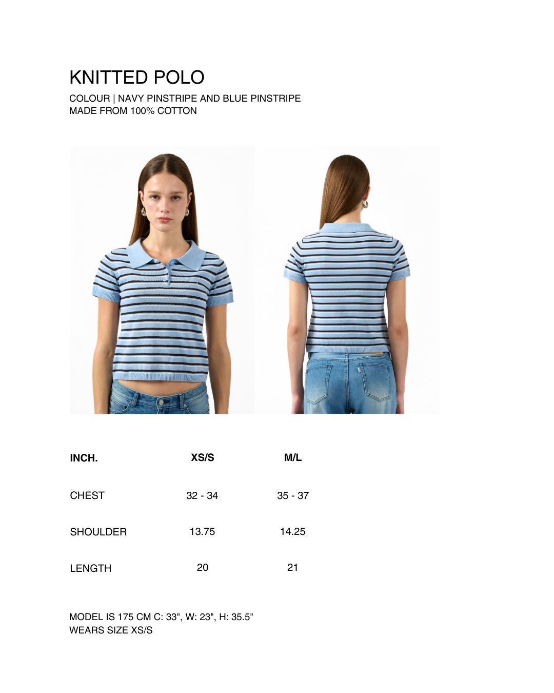 AIMER Denim Edition - Knitted Polo Top in Blue Dark Brown Stripe