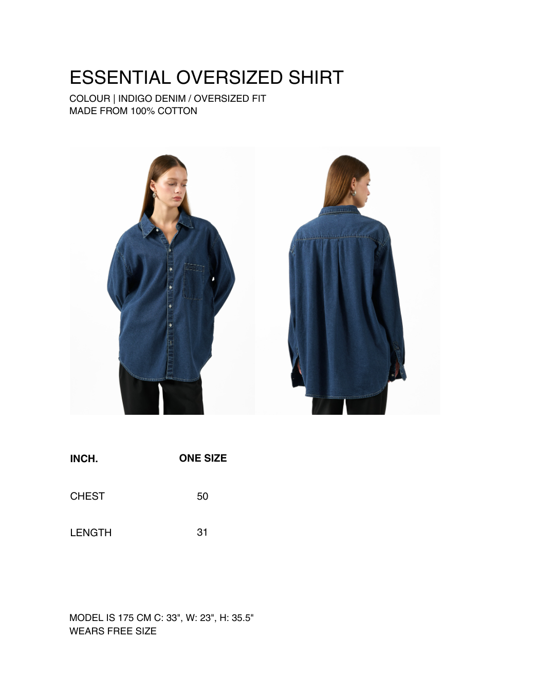 AIMER Denim Edition - Essential Oversized Shirt in Indigo Denim