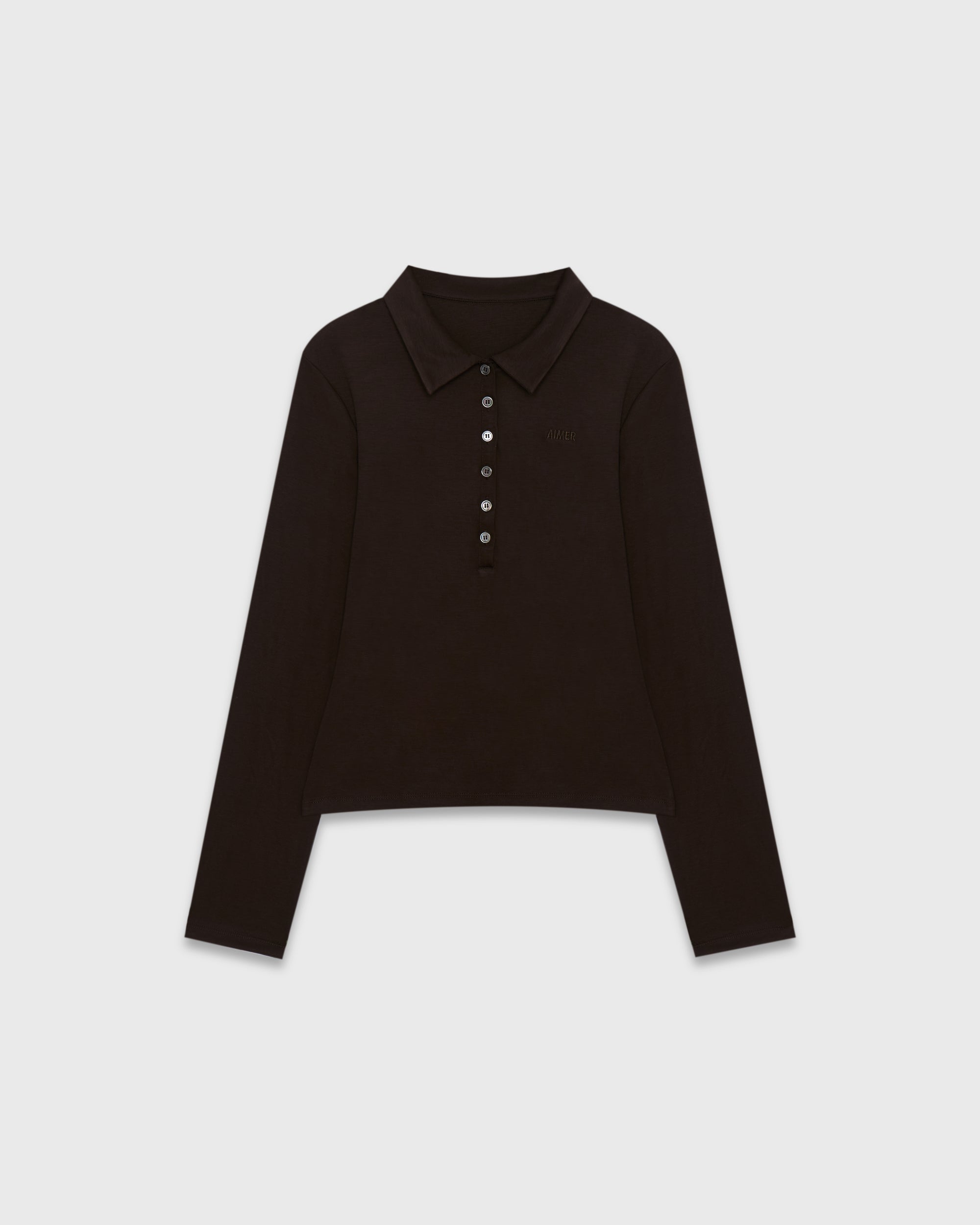 Jungle Urbaine - Slim Fit Long Sleeve Polo in Dark Brown