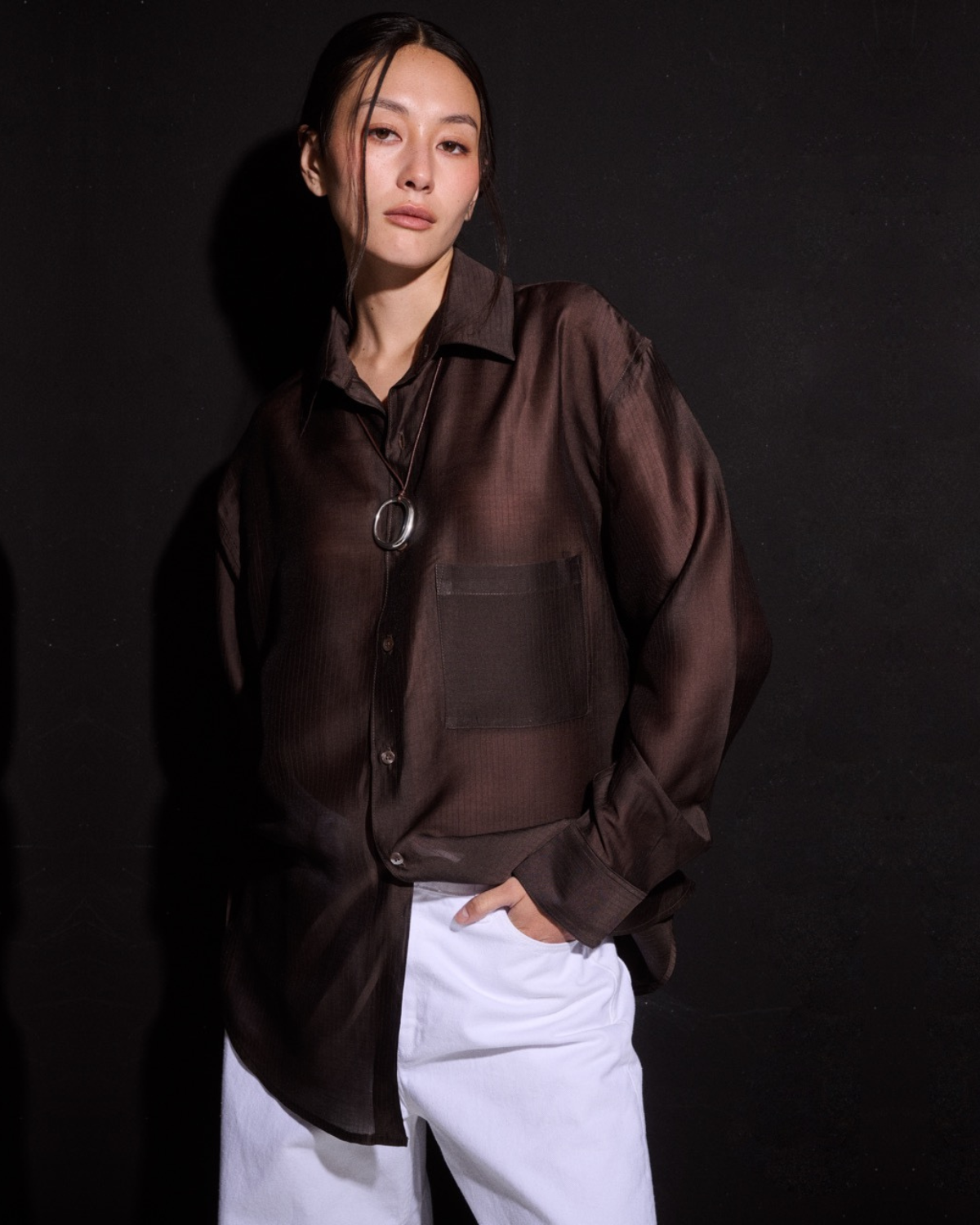 Jungle Urbaine - Oversized Shirt with AIMER Embroidery in Dark Brown