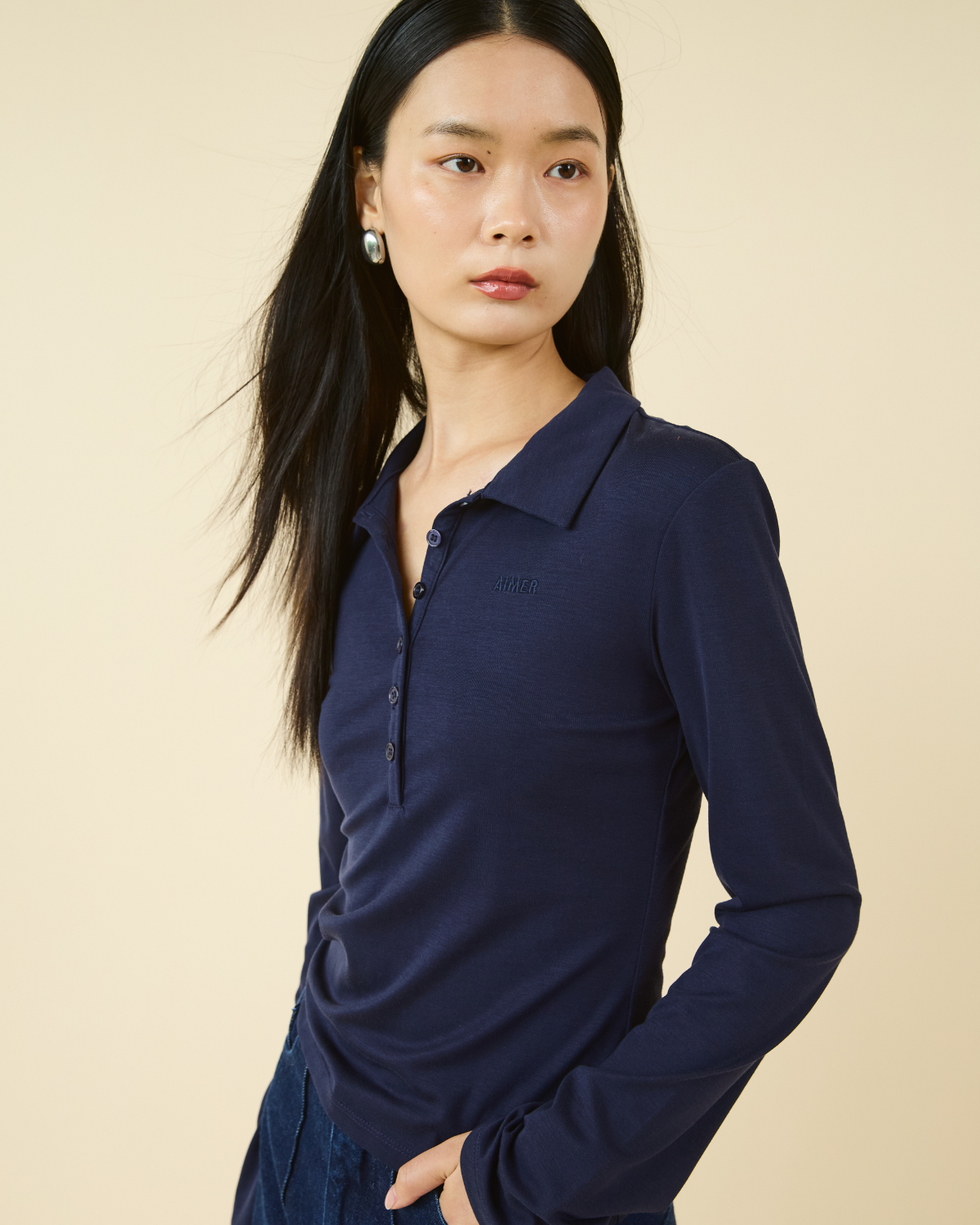 Jungle Urbaine - Slim Fit Long Sleeve Polo in Navy