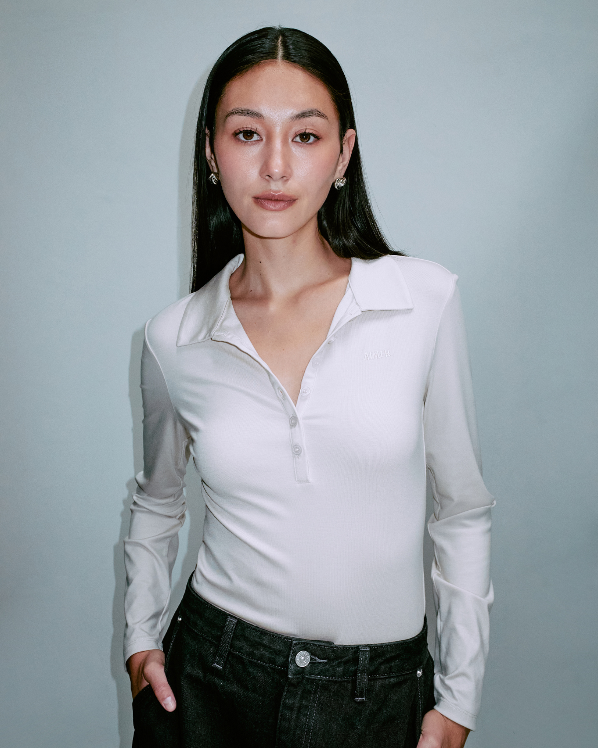 Jungle Urbaine  - Slim Fit Long Sleeve Polo in Beige