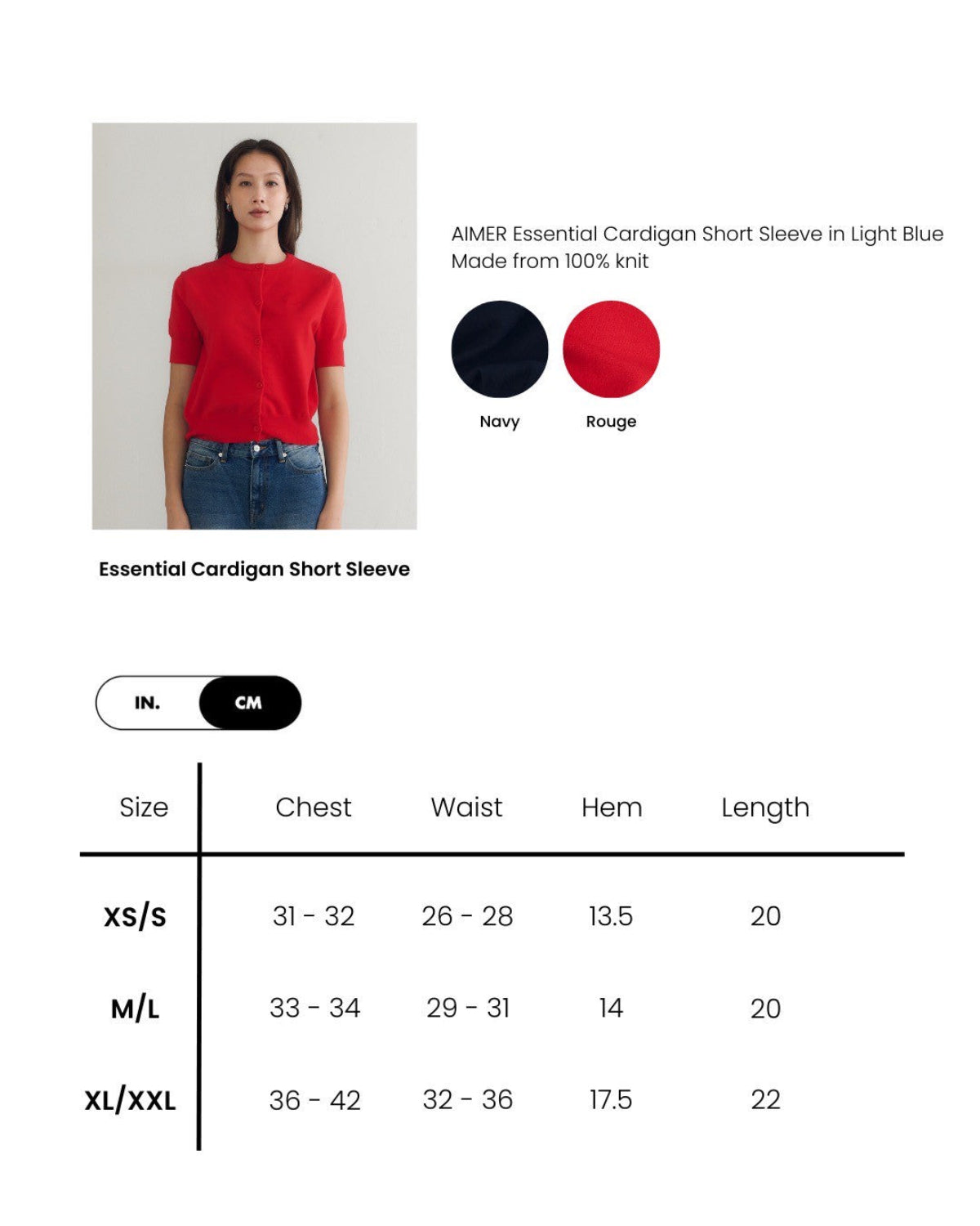 AIMER - Essential Cardigan Short Sleeve in Rouge