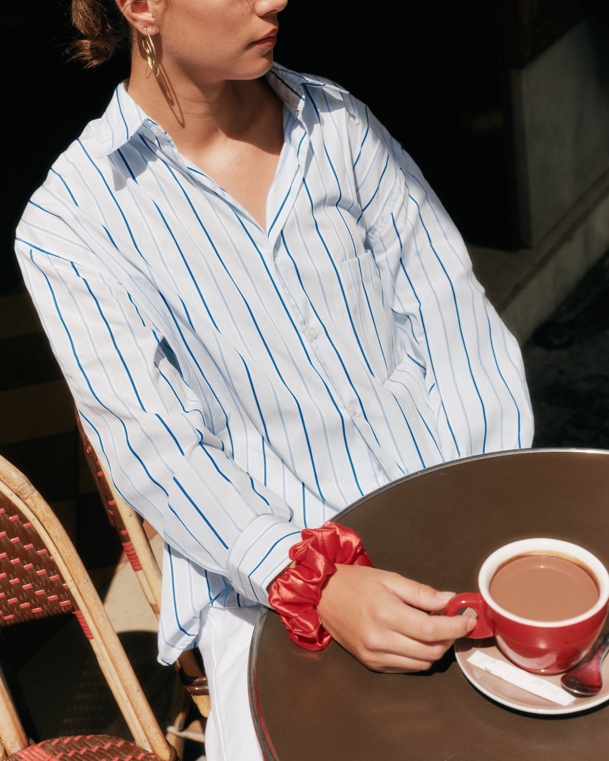 Été Parisien - Essential Oversized Shirt in Light Blue Navy Stripe