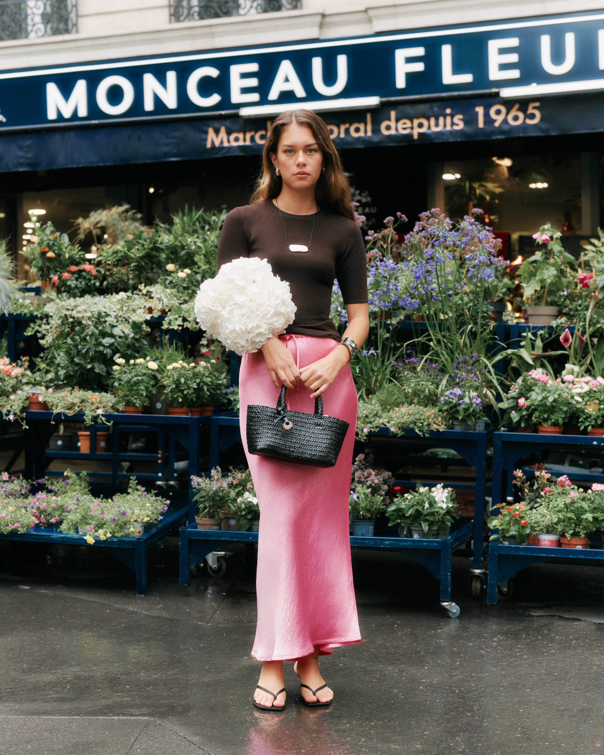 Été Parisien - Satin Maxi Skirt in Pink