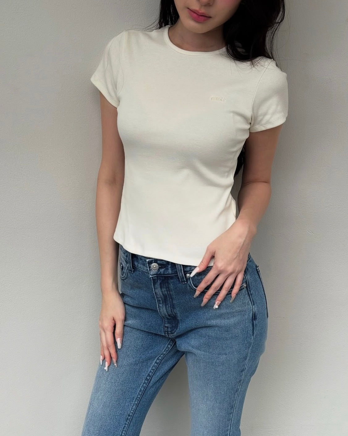 AIMER Denim Edition - Ivy Slim Fit T-Shirt in Ivory
