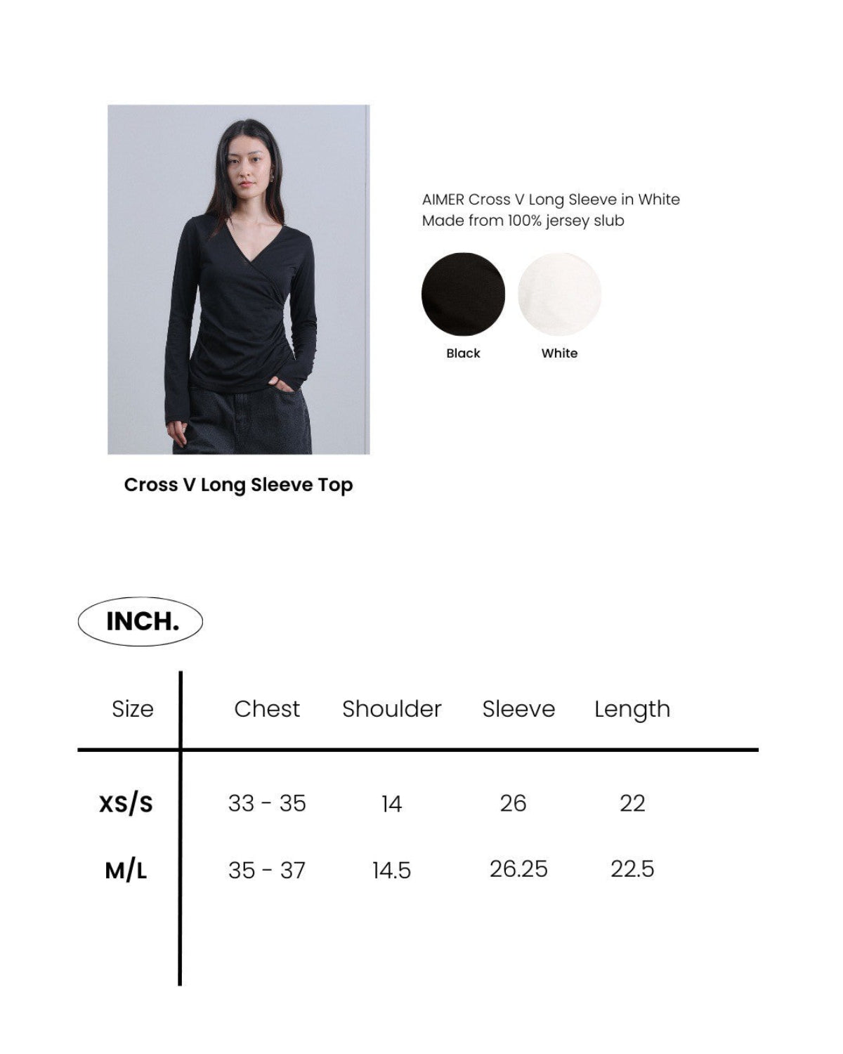 SS25 Denim - Cross V Long Sleeve Top in White