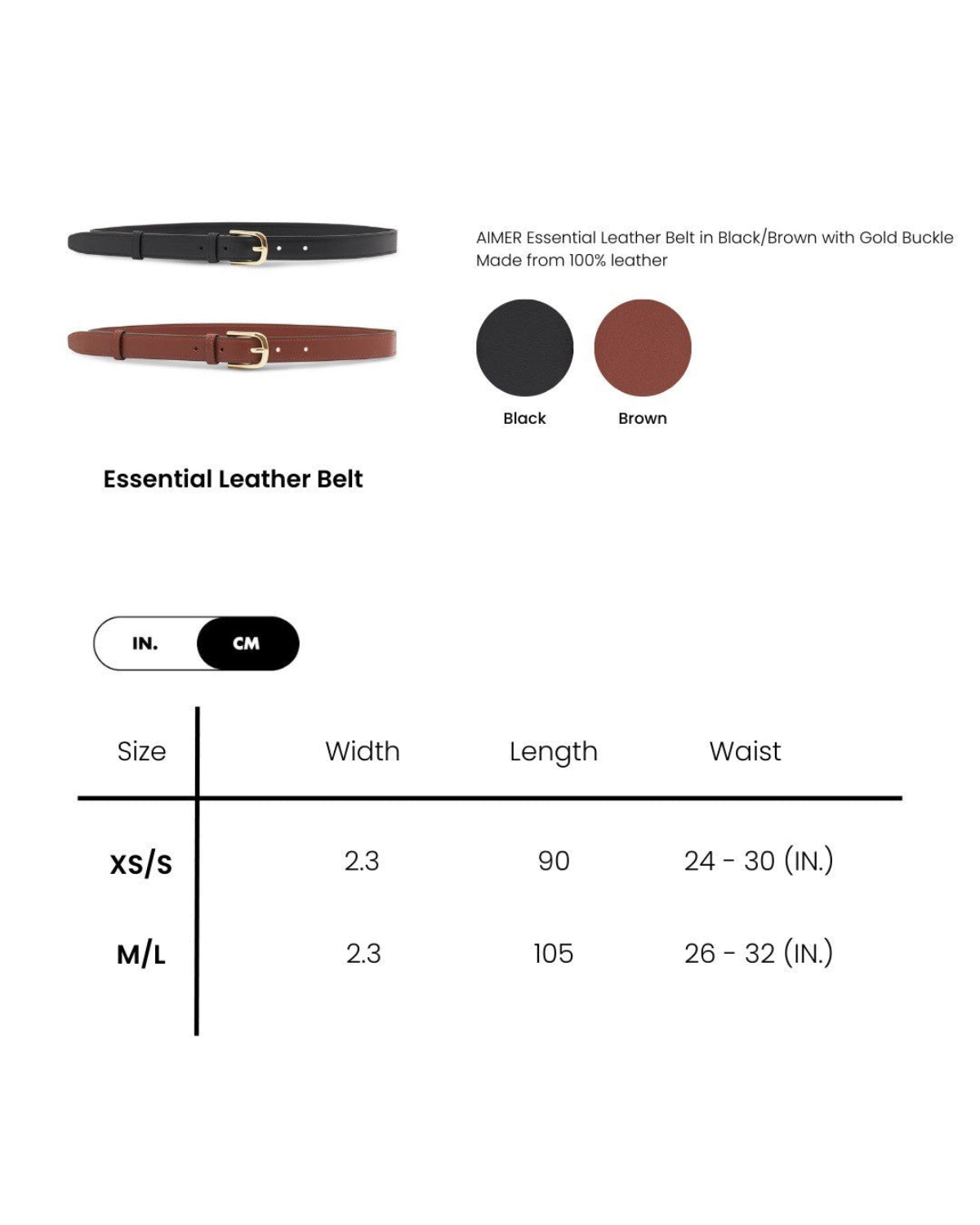 AIMER - Essential Leather Belt in Black Gold