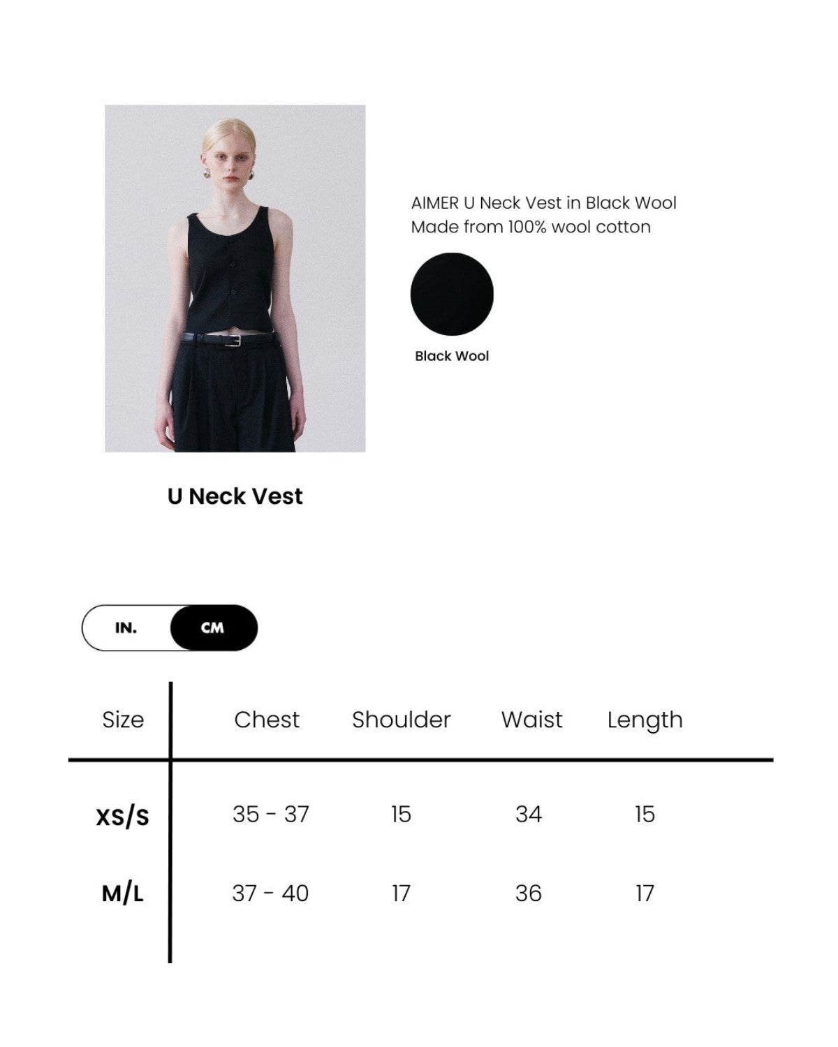 Holiday Collection - U Neck Vest in Black Wool
