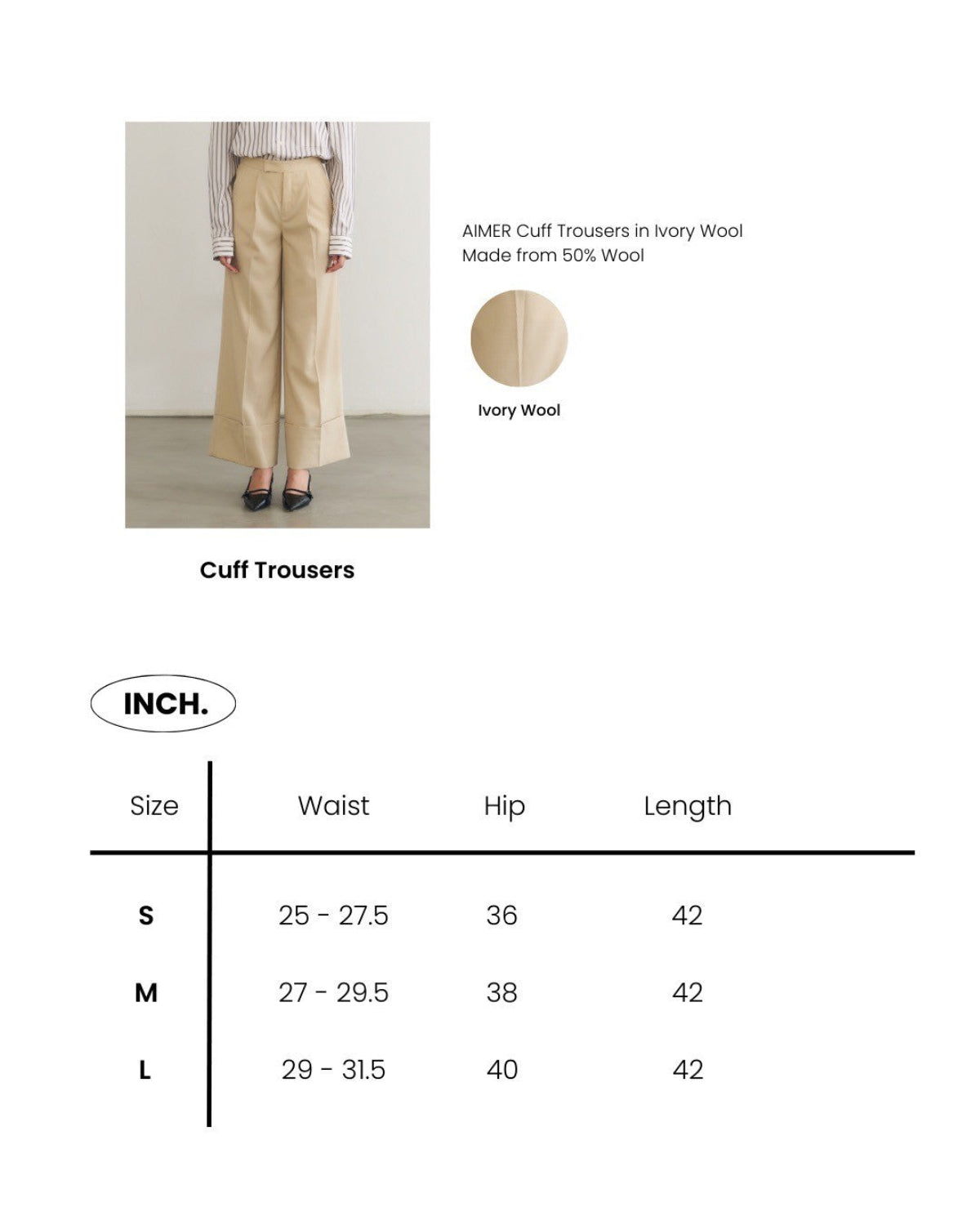 SS25 Day To Night Edition - Cuff Trousers in Ivory Wool