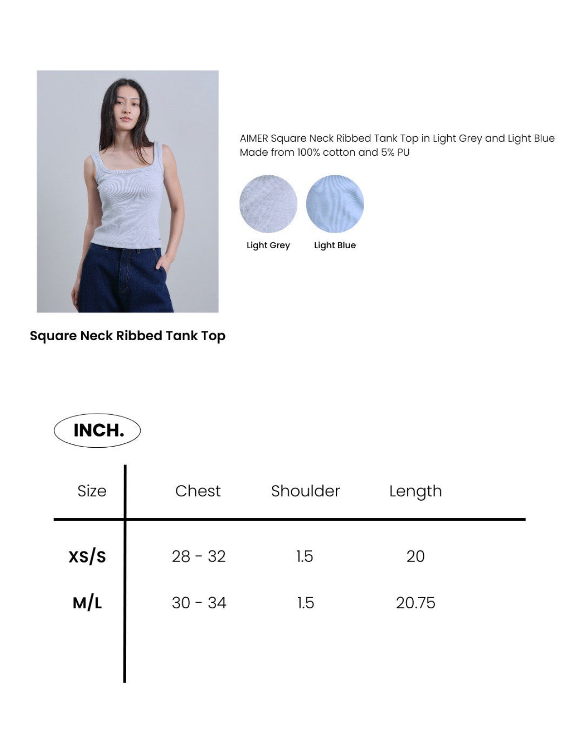 SS25 Denim - Square Neck Ribbed Tank Top in Light Blue