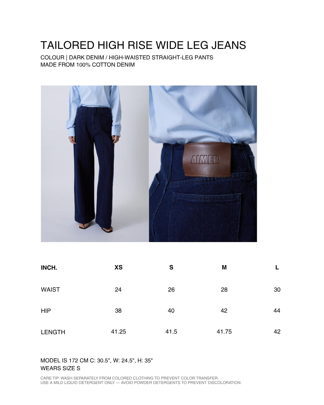 Jungle Urbaine - Tailored High Rise Wide Leg Jeans in Dark Denim