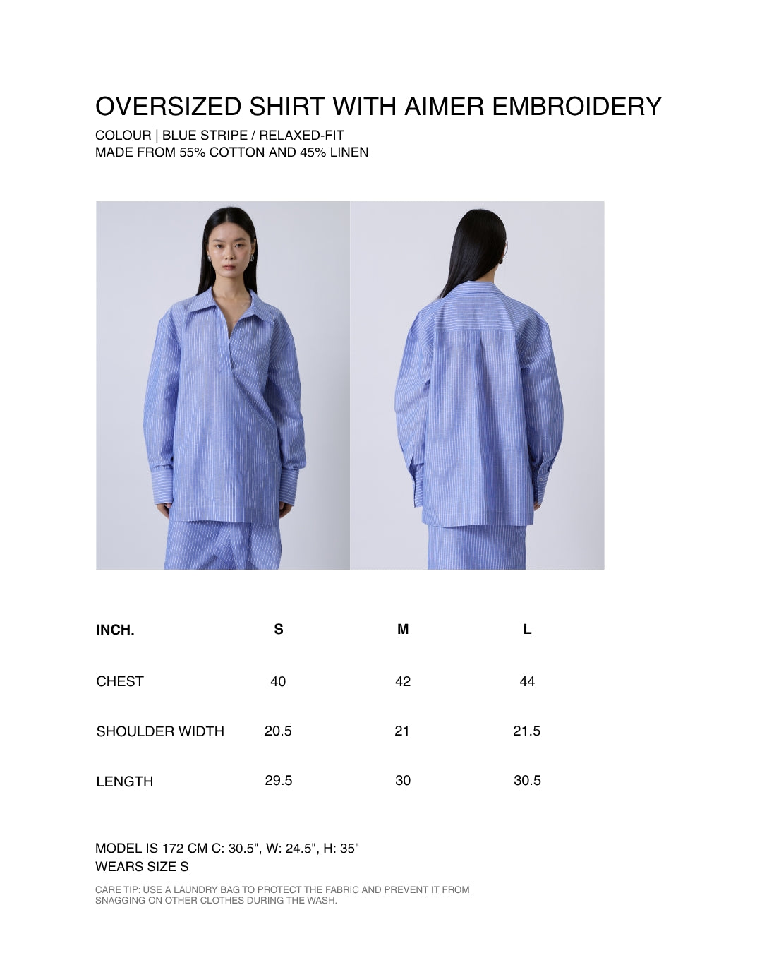 Jungle Urbaine - V-Neck Linen Blouse in Blue Stripe