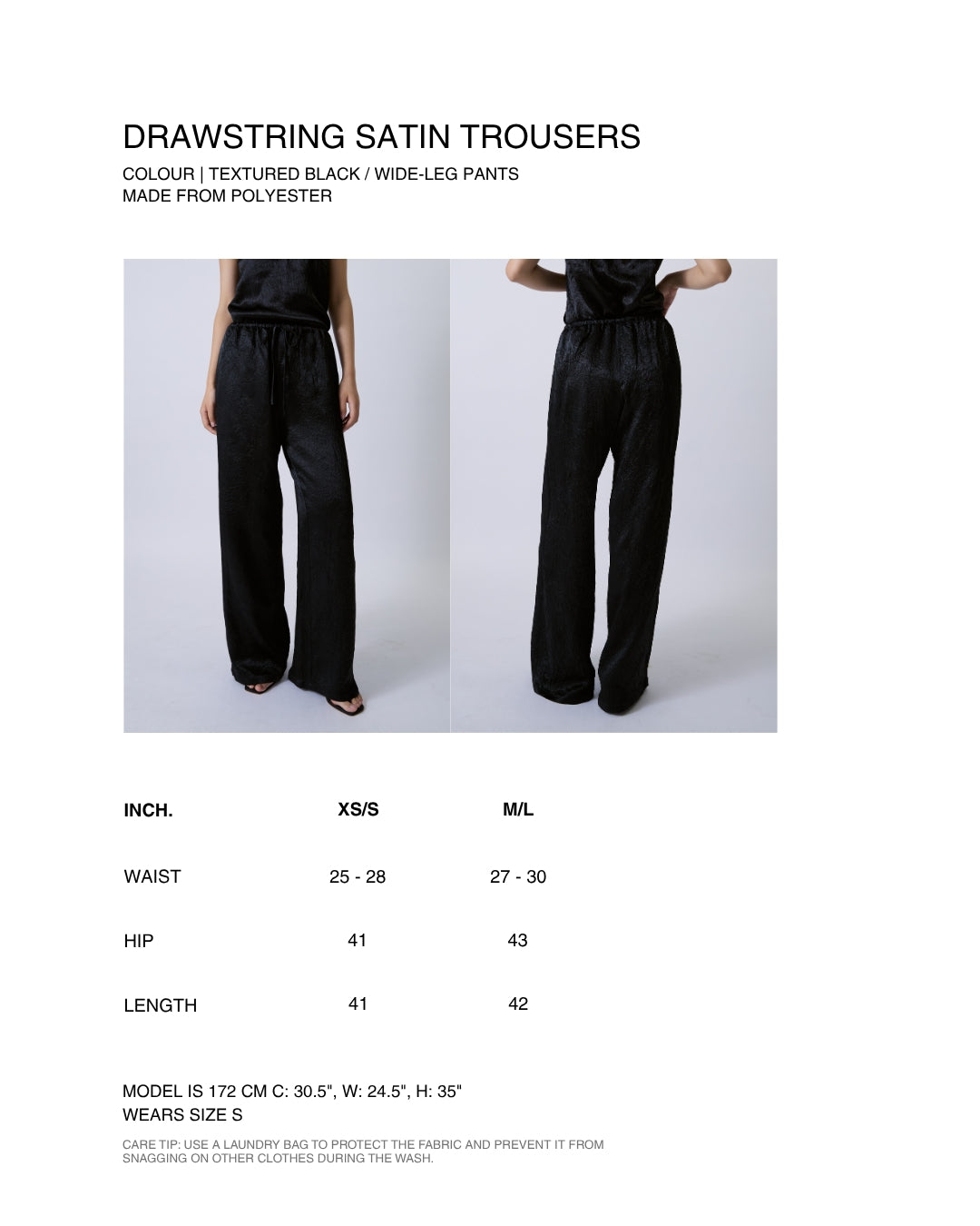 Jungle Urbaine - Drawstring Satin Trousers in Textured Black