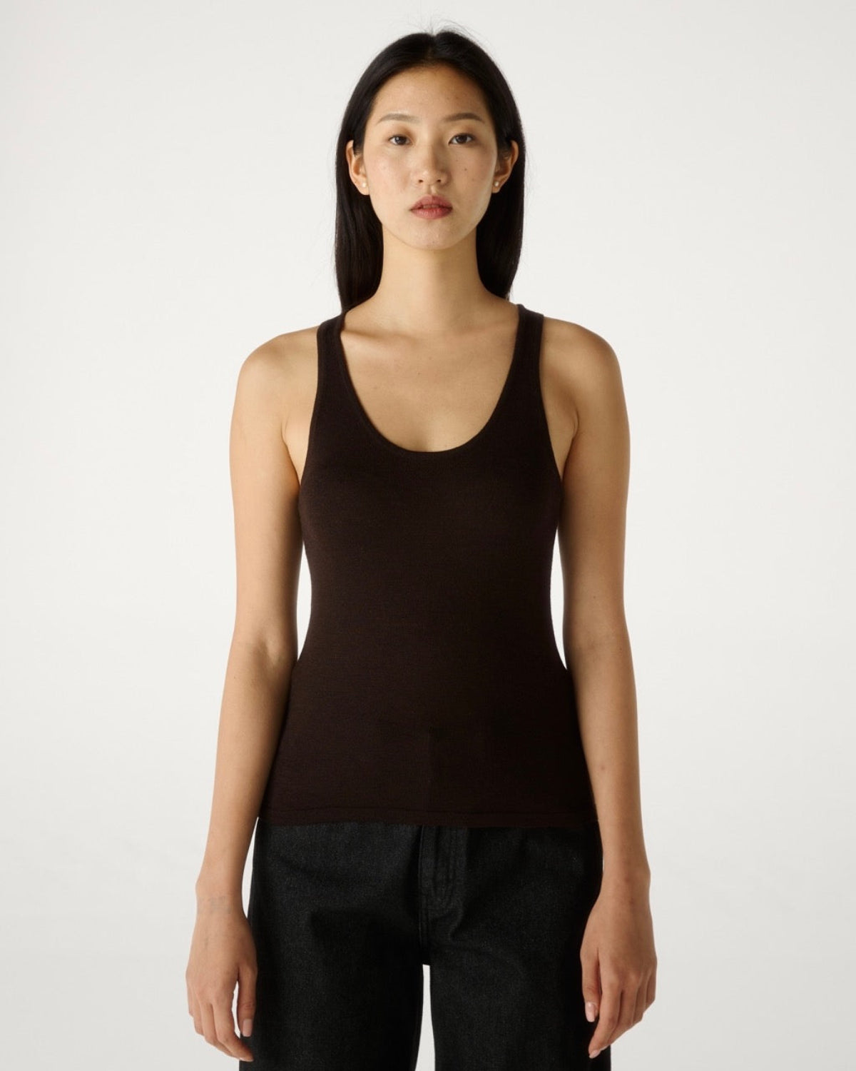 SS25 Elevated Office - Loose Knit Tank Top in Dark Brown