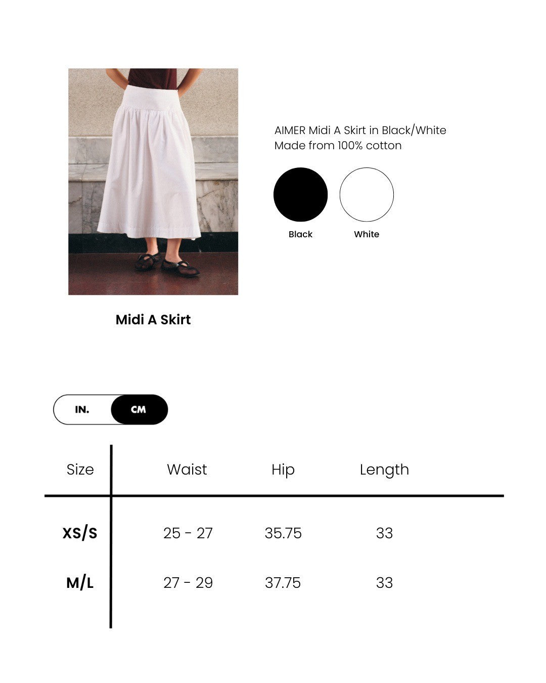 AIMER - Midi A Skirt With Pockets in White