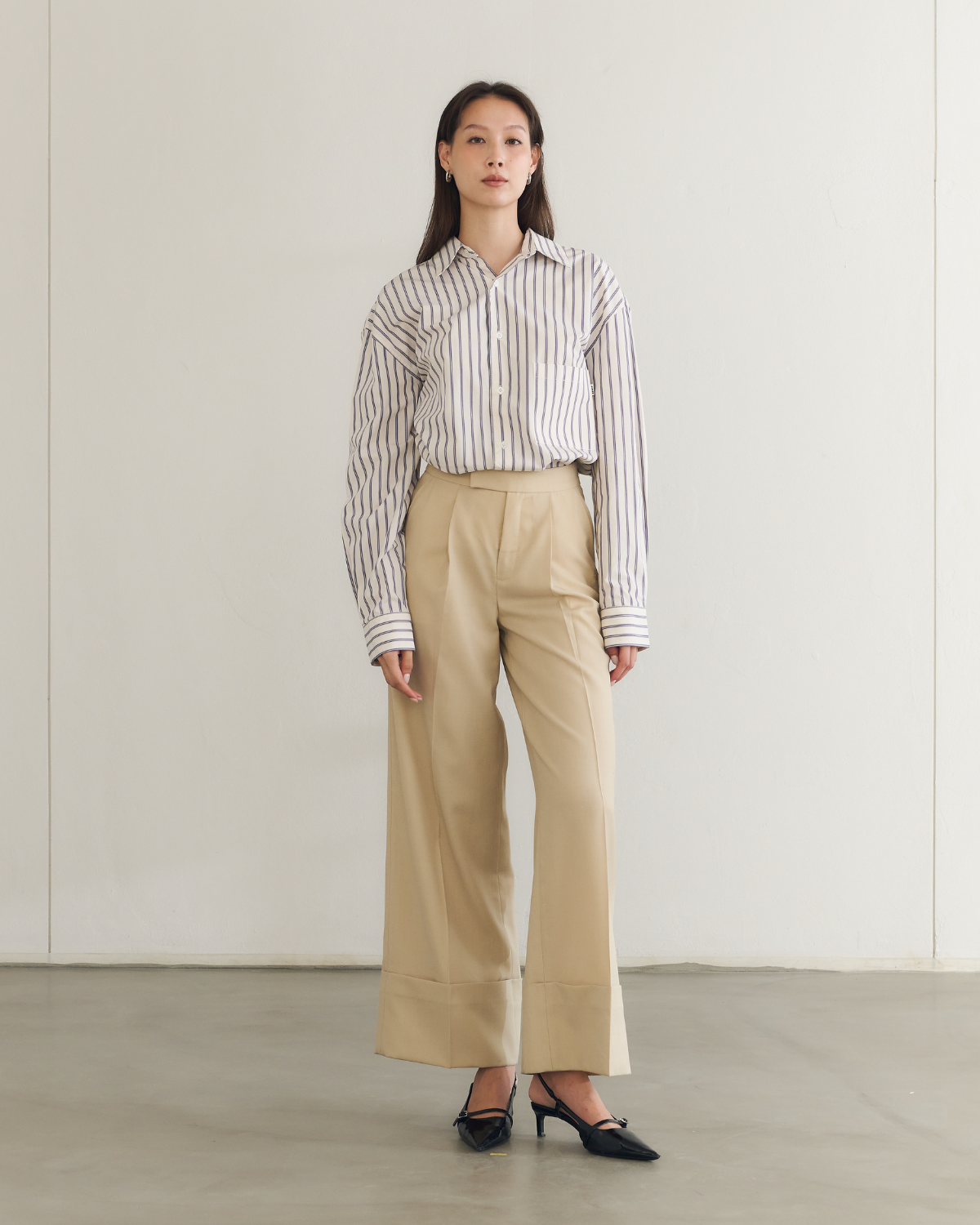 SS25 Day To Night Edition - Cuff Trousers in Ivory Wool