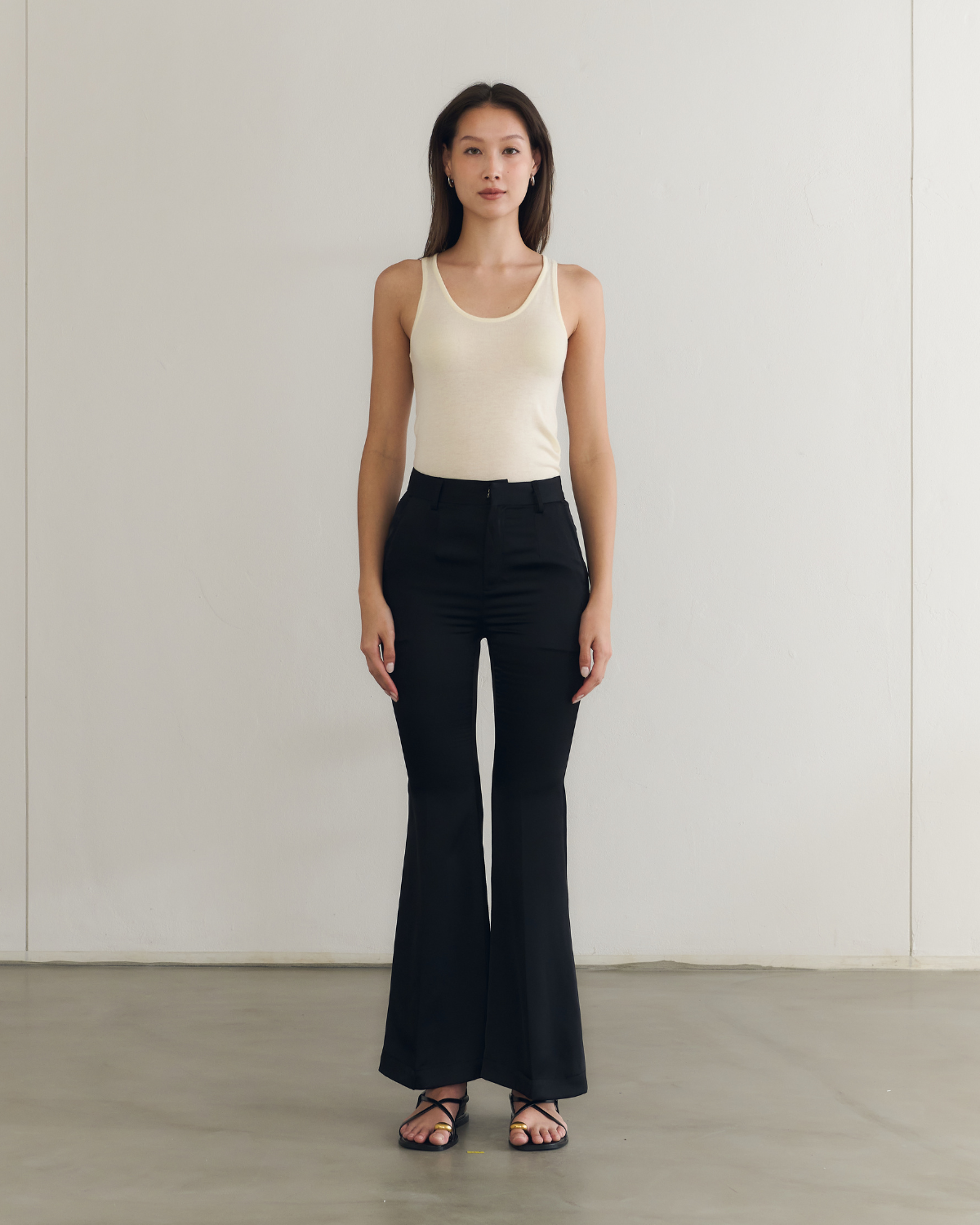 SS25 Day To Night Edition - Classic Flared Trousers in Black Satin