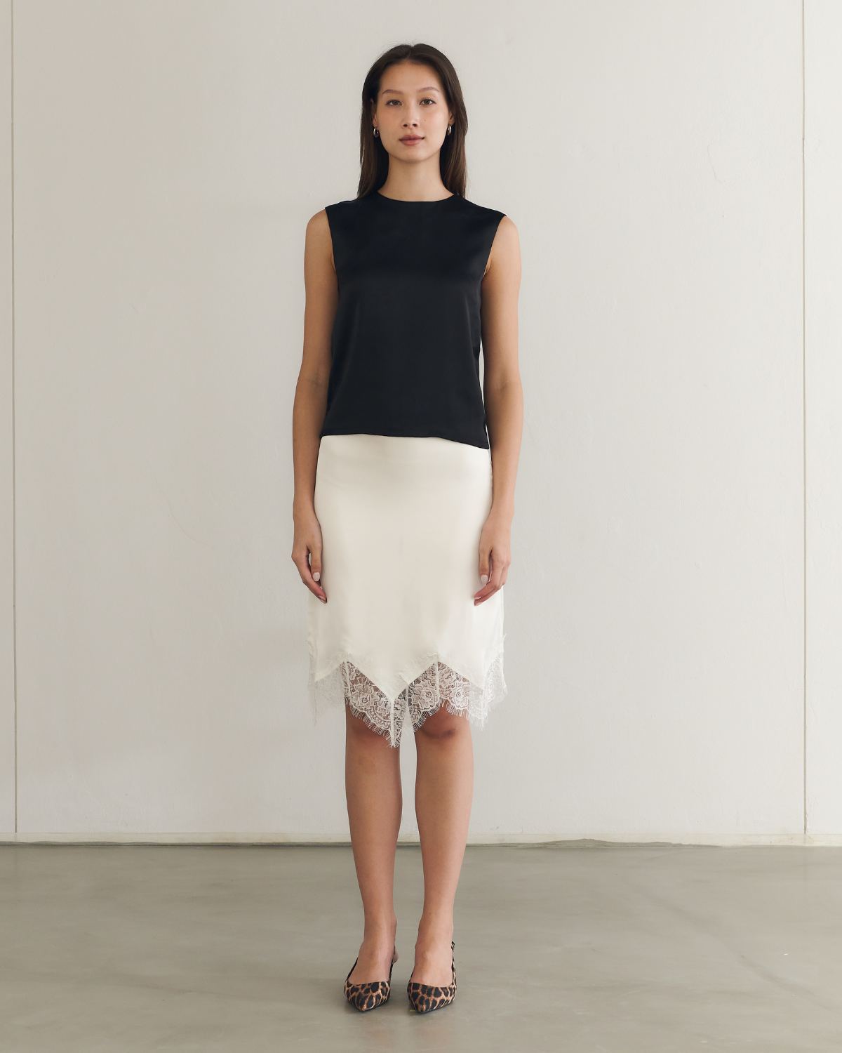 SS25 Day To Night Edition - Pencil Skirt in White Satin Lace