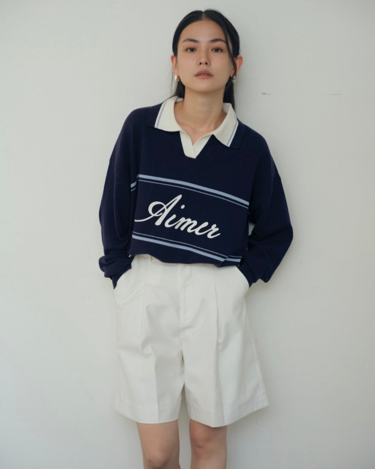 Le Hotelier - Knit Oversized Polo in Navy