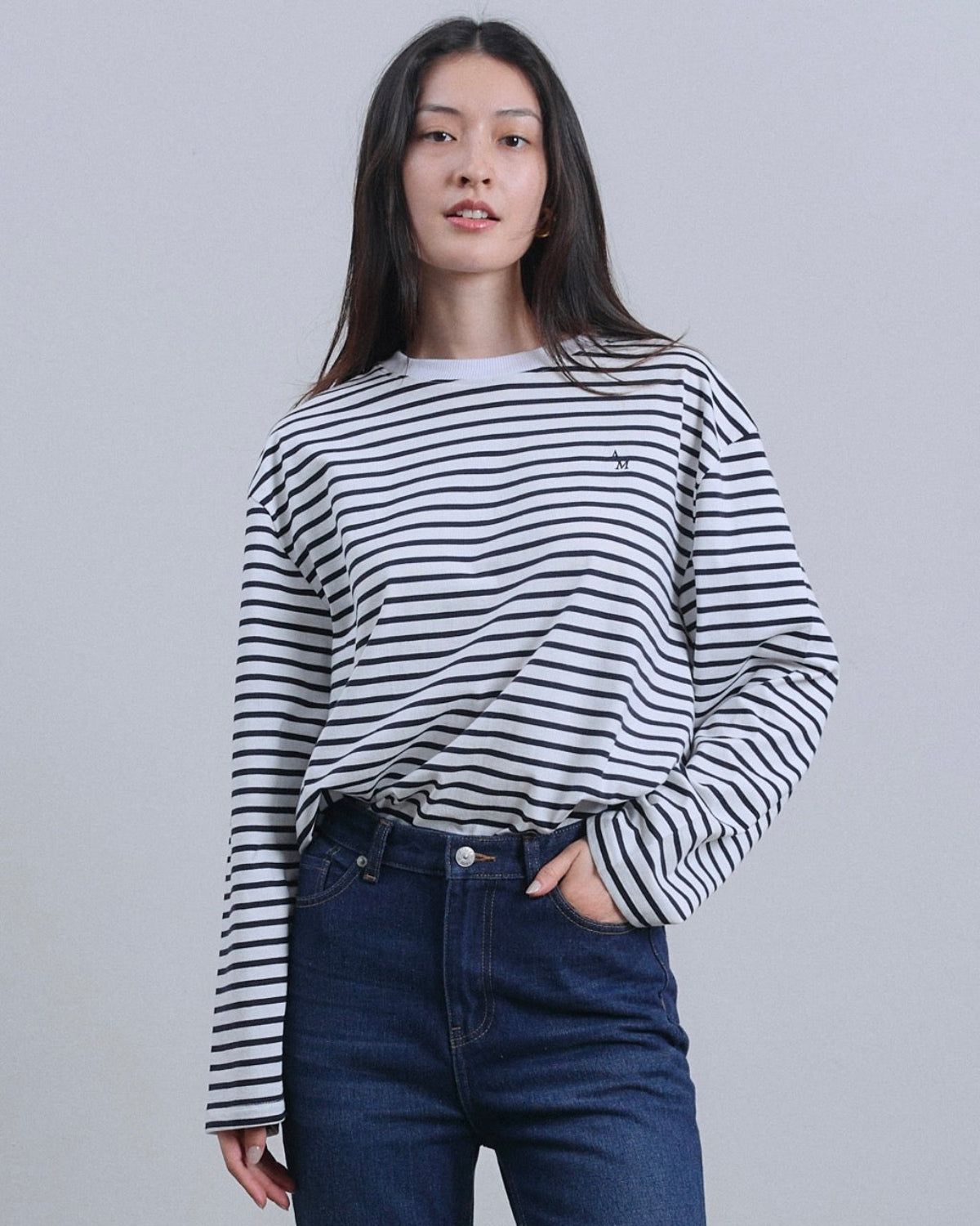 SS25 Denim - Essential Long Sleeve T-Shirt in Navy Stripe