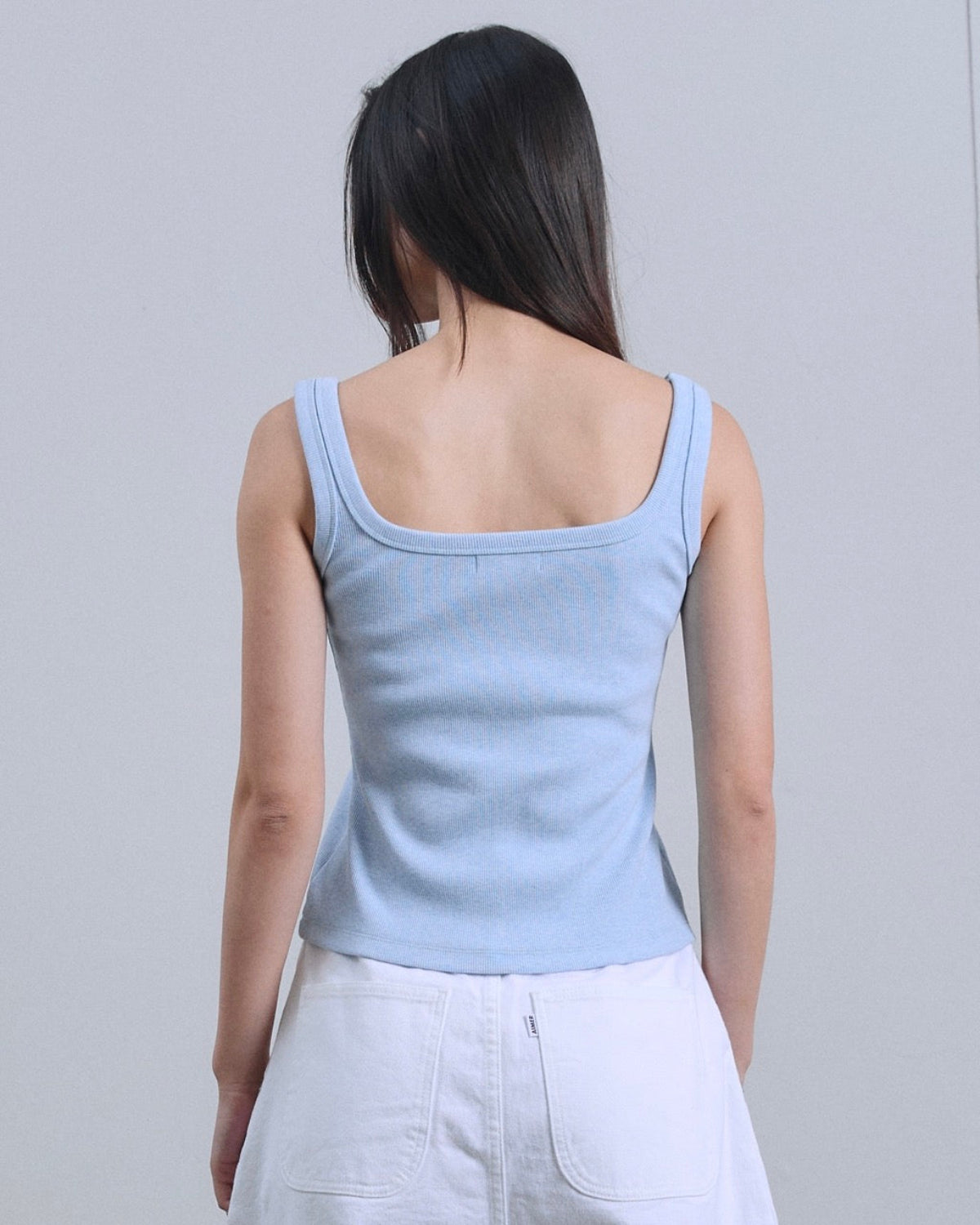 SS25 Denim - Square Neck Ribbed Tank Top in Light Blue