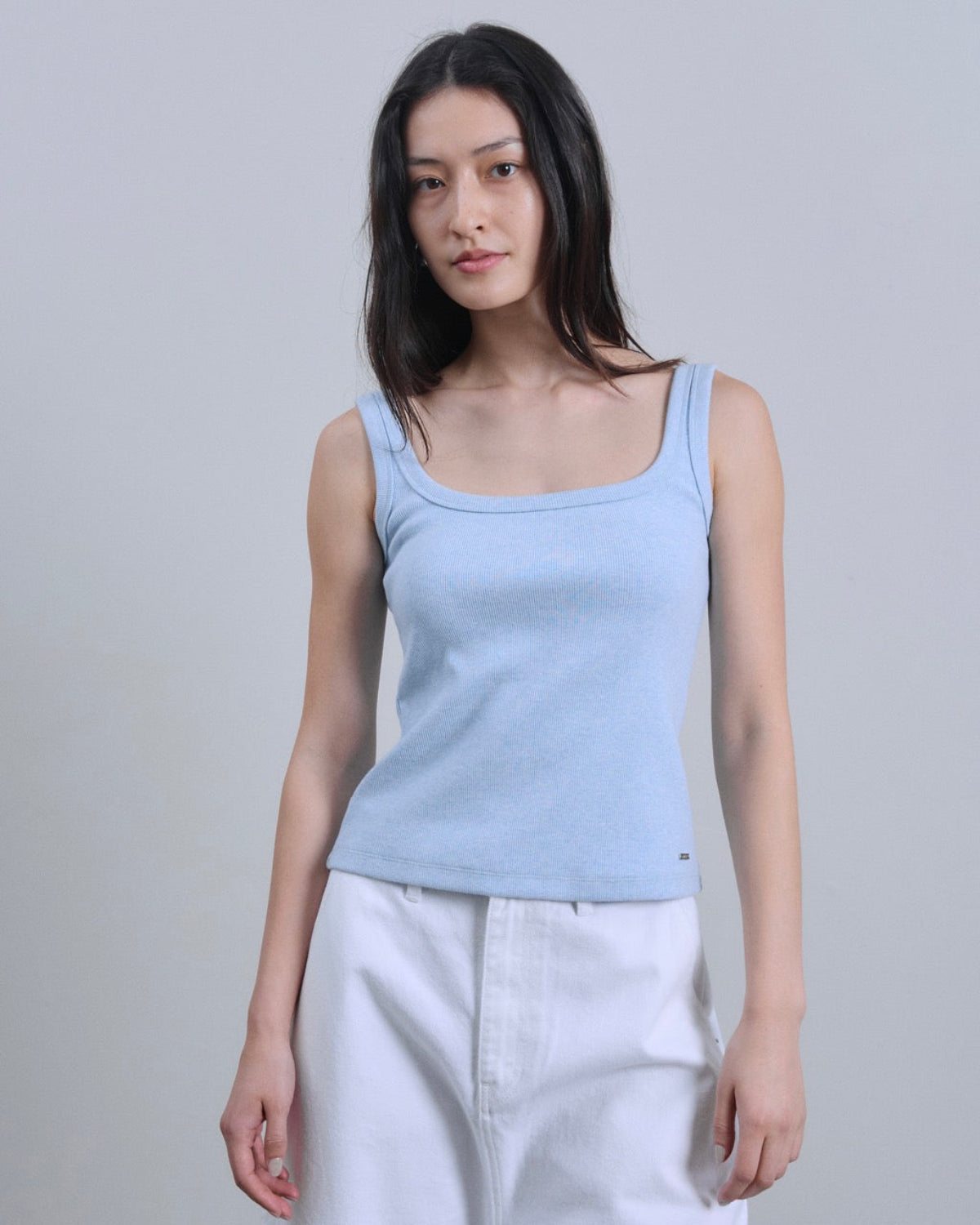 SS25 Denim - Square Neck Ribbed Tank Top in Light Blue