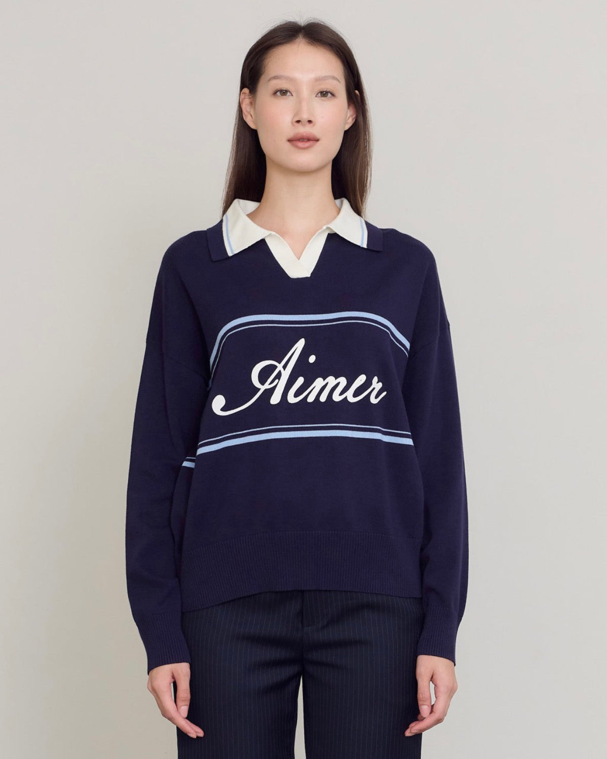 Le Hotelier - Knit Oversized Polo in Navy