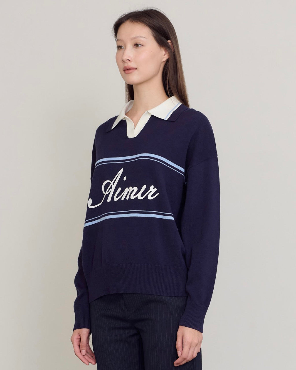 Le Hotelier - Knit Oversized Polo in Navy