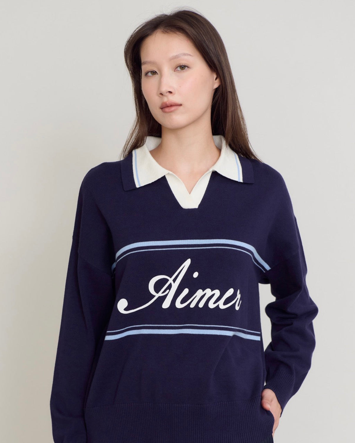 Le Hotelier - Knit Oversized Polo in Navy