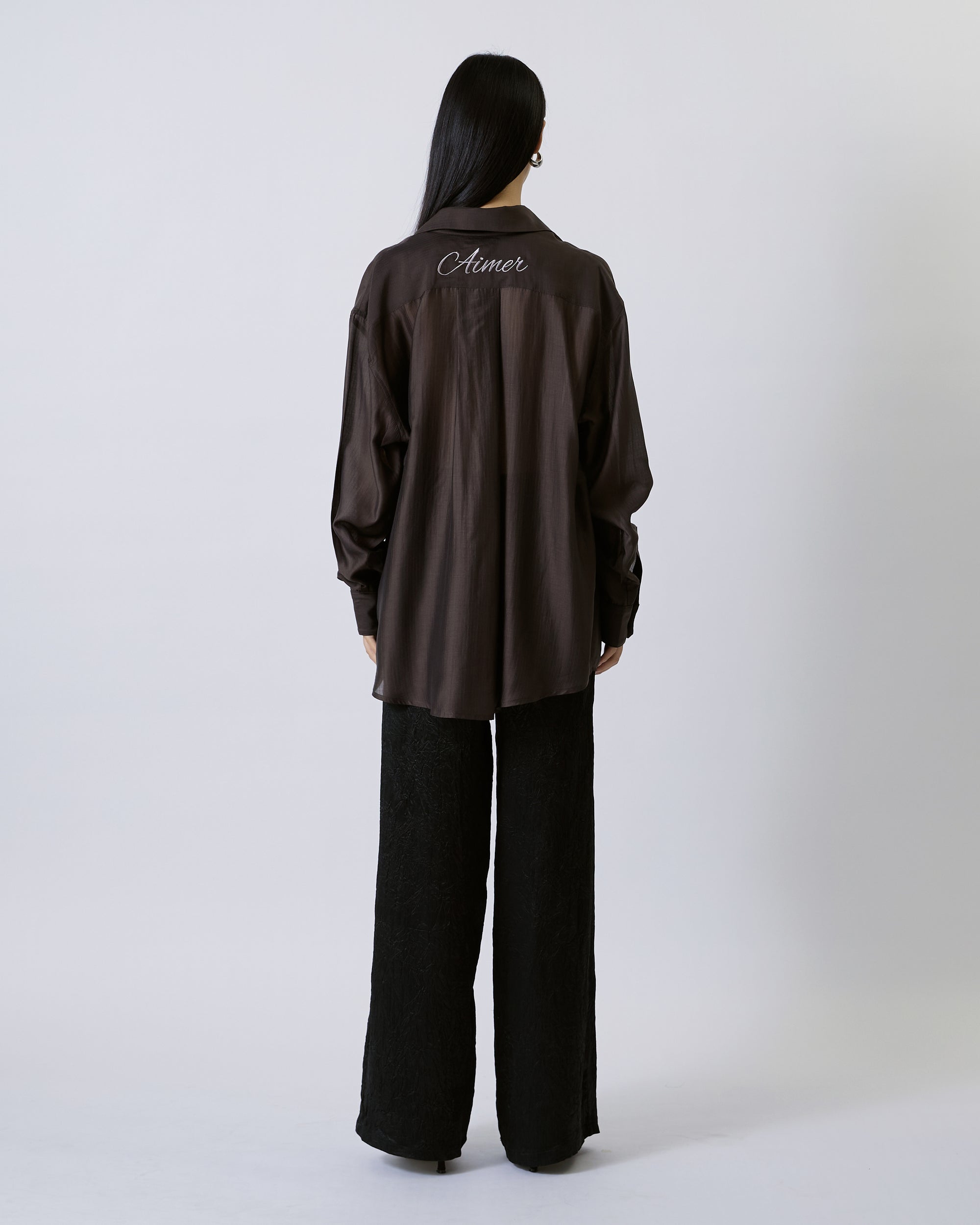 Jungle Urbaine - Oversized Shirt with AIMER Embroidery in Dark Brown