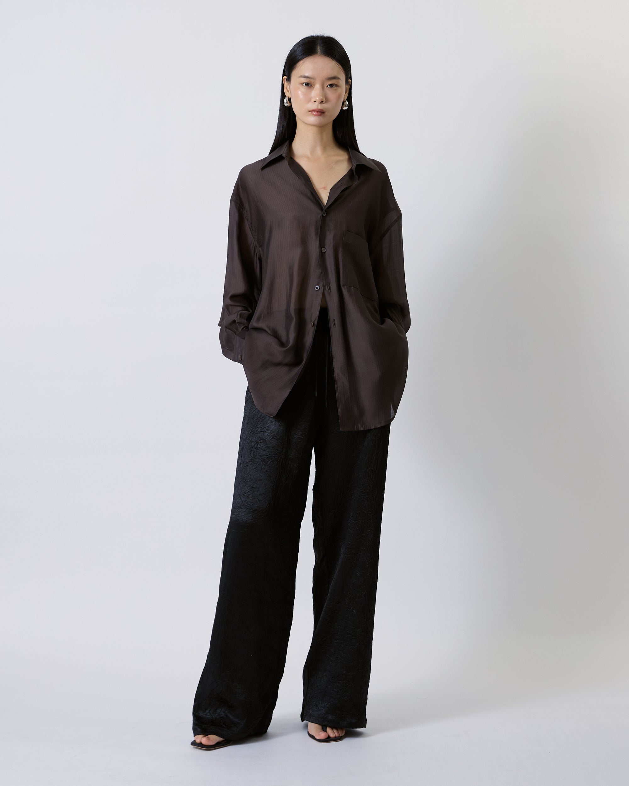 Jungle Urbaine - Oversized Shirt with AIMER Embroidery in Dark Brown