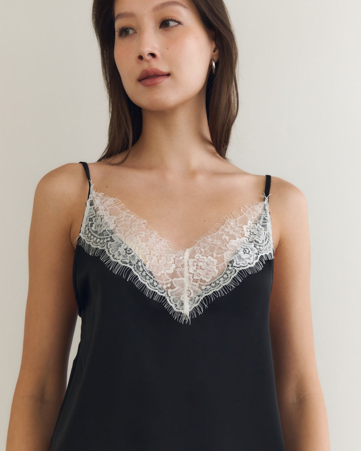 SS25 Day To Night Edition - V-Neck Blouse in Black Satin White Lace