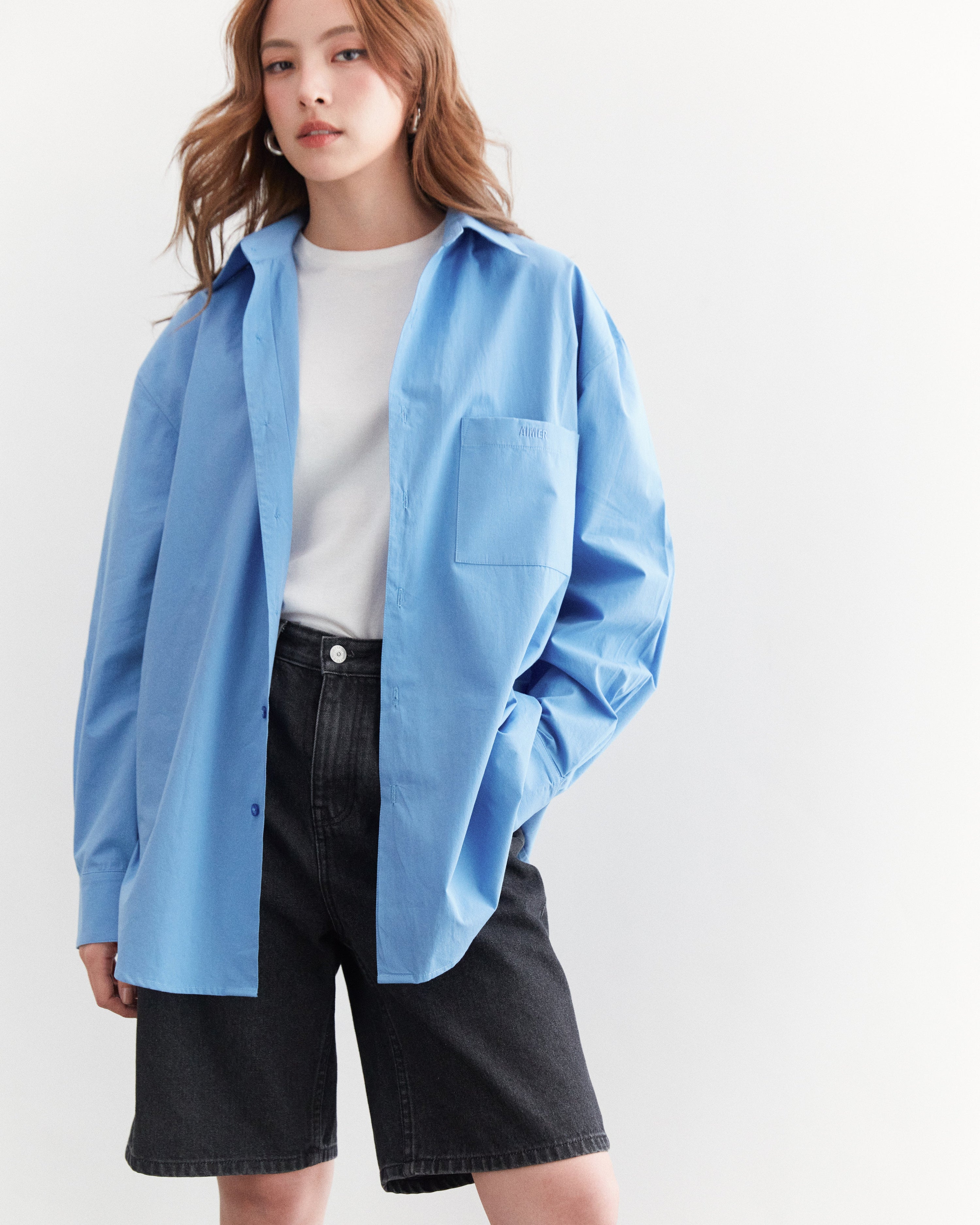 AIMER Core Essential - Oversized Shirt in Blue Poplin