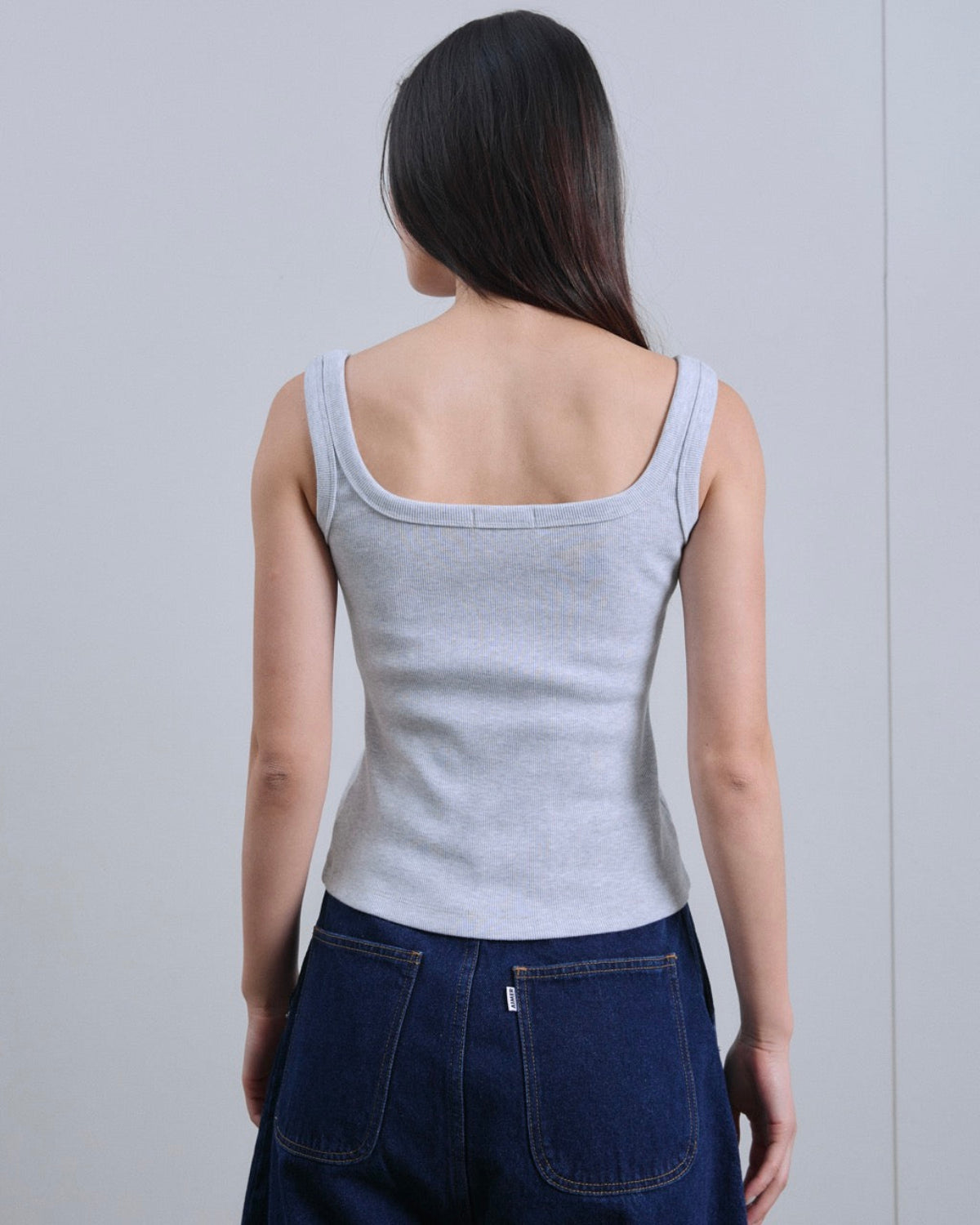 SS25 Denim - Square Neck Ribbed Tank Top in Light Grey