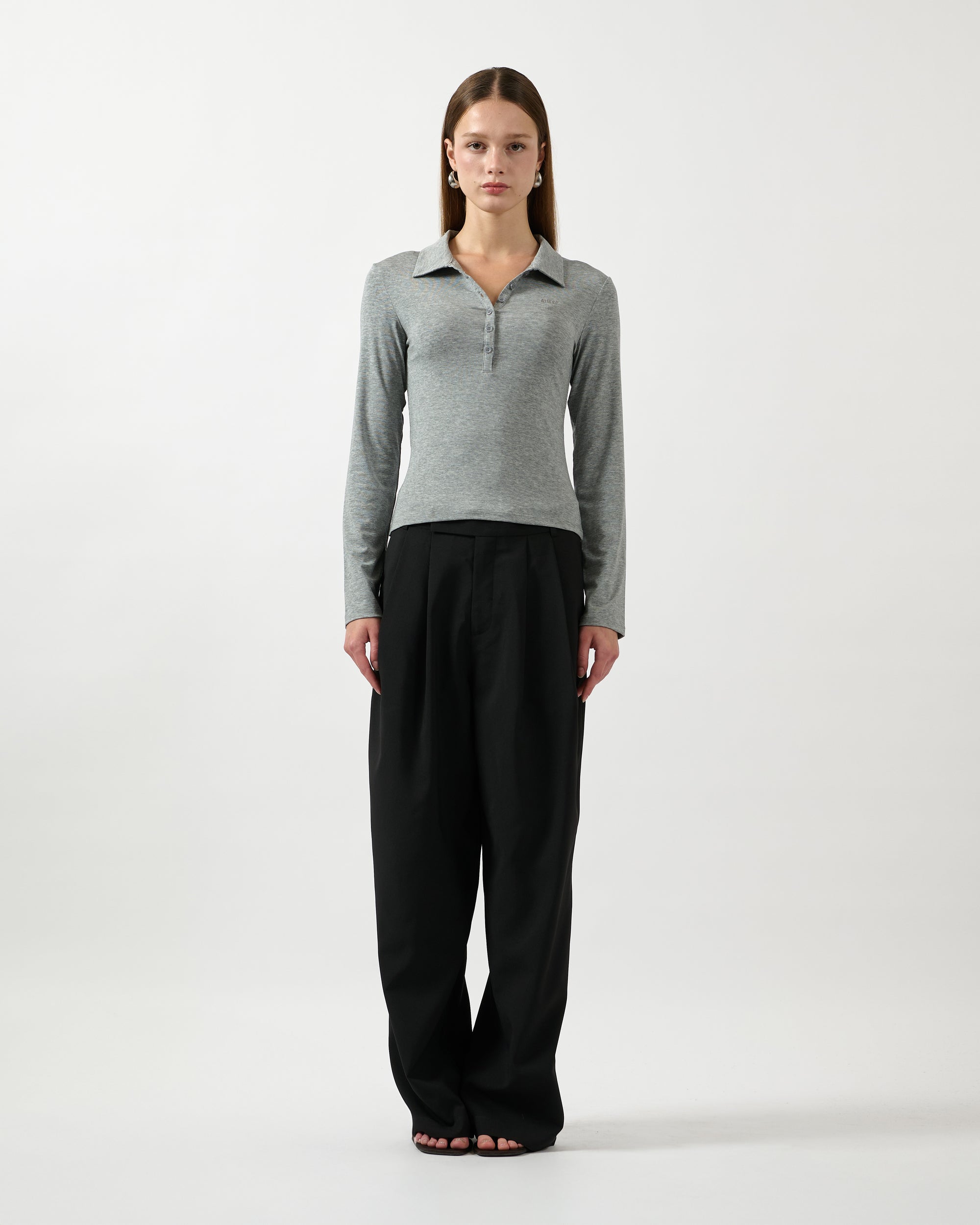Jungle Urbaine  - Slim Fit Long Sleeve Polo in Grey