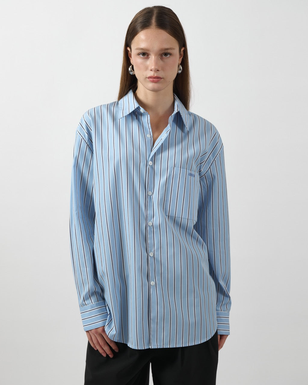 AIMER Core Essential - Oversized Shirt in Light Blue Navy Stripe Poplin