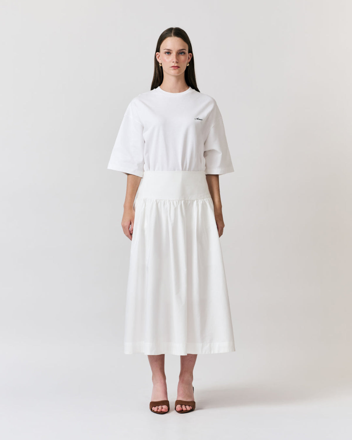 AIMER - Midi A Skirt With Pockets in White