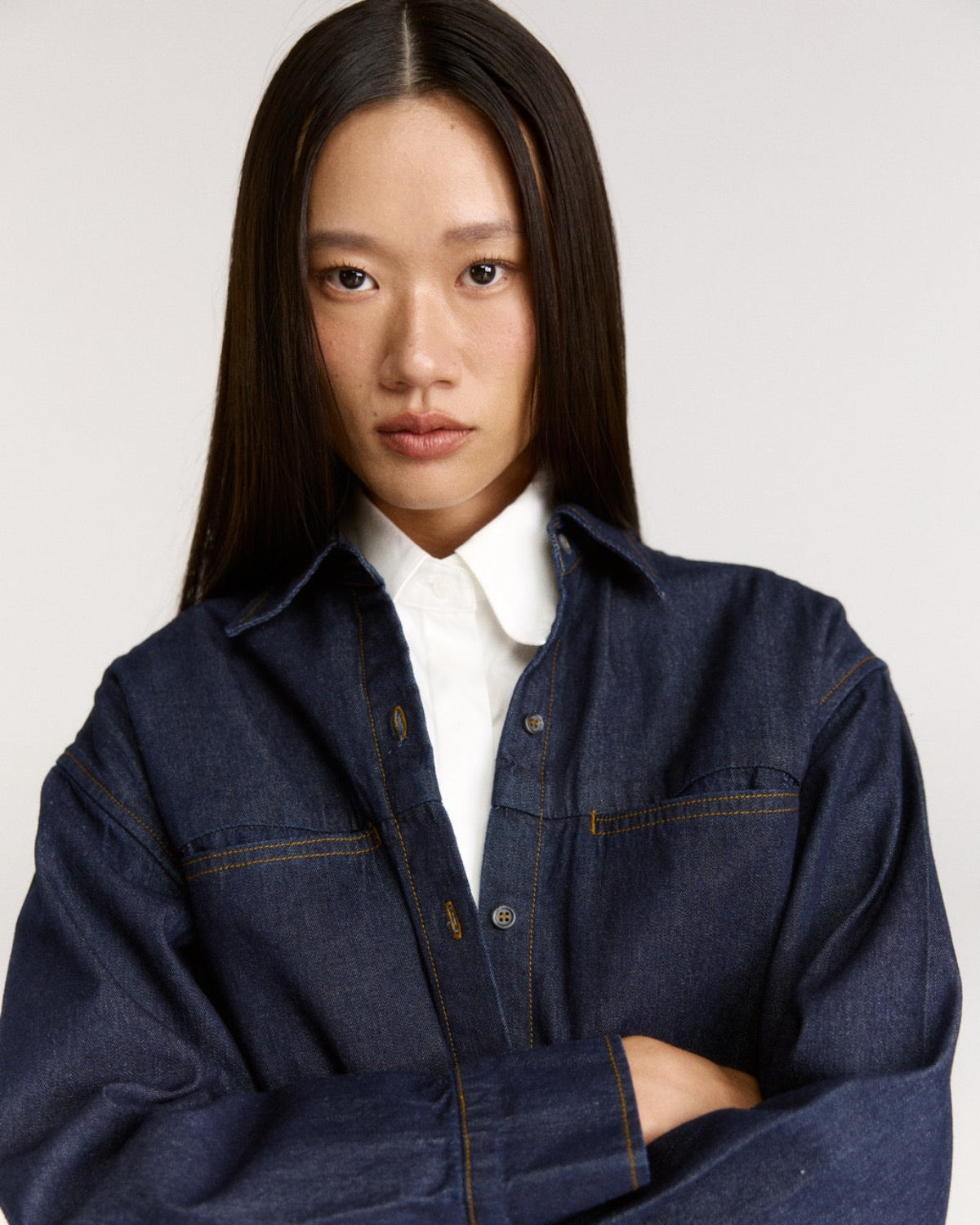 SS25 Denim - Denim Shirt Dress in Raw Dark Denim