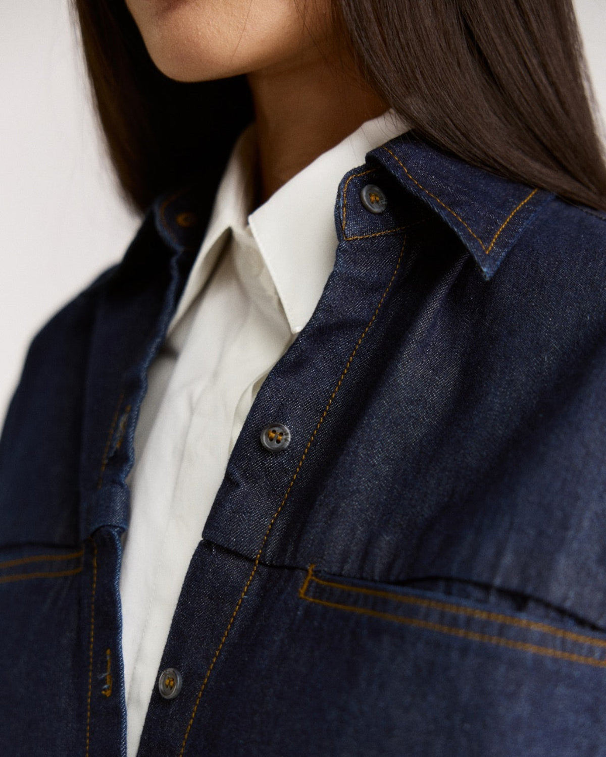 SS25 Denim - Denim Shirt Dress in Raw Dark Denim