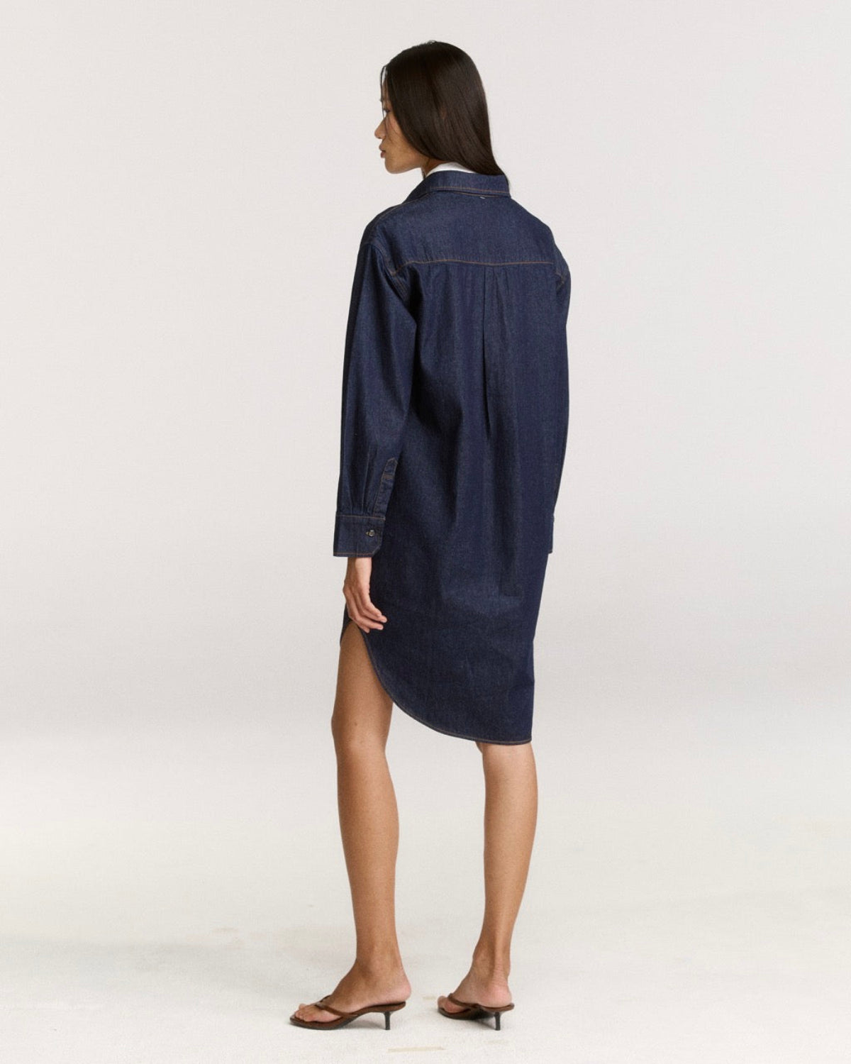 SS25 Denim - Denim Shirt Dress in Raw Dark Denim