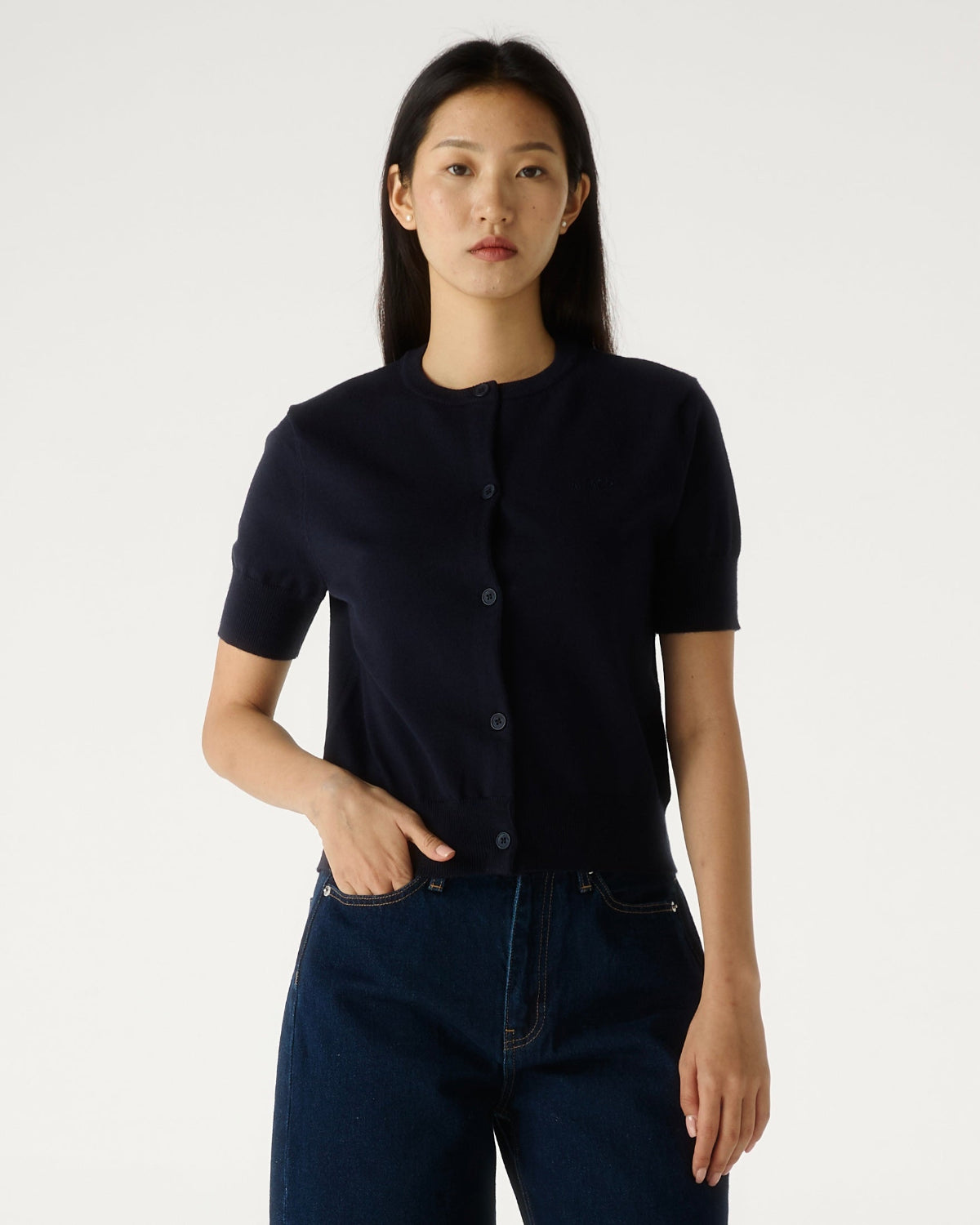 AIMER - Essential Cardigan Short Sleeve in Navy