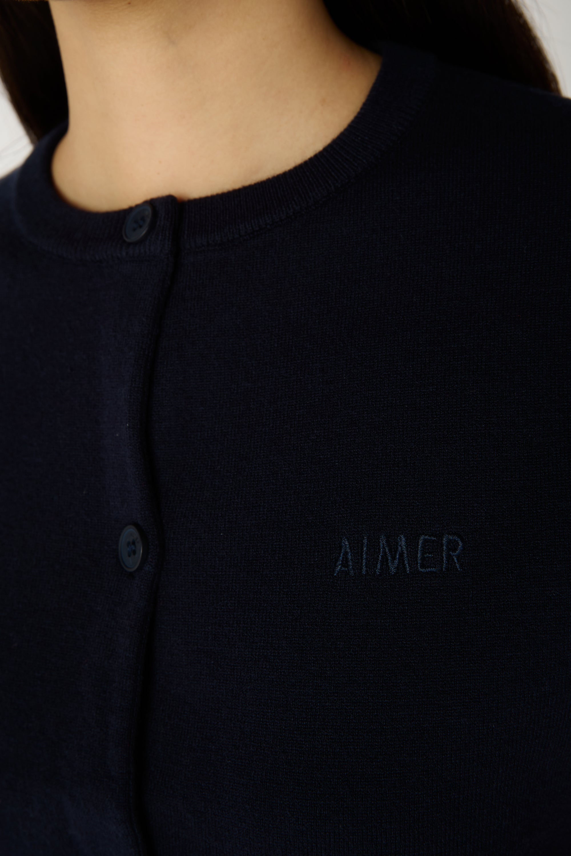 AIMER - Essential Cardigan Short Sleeve in Navy