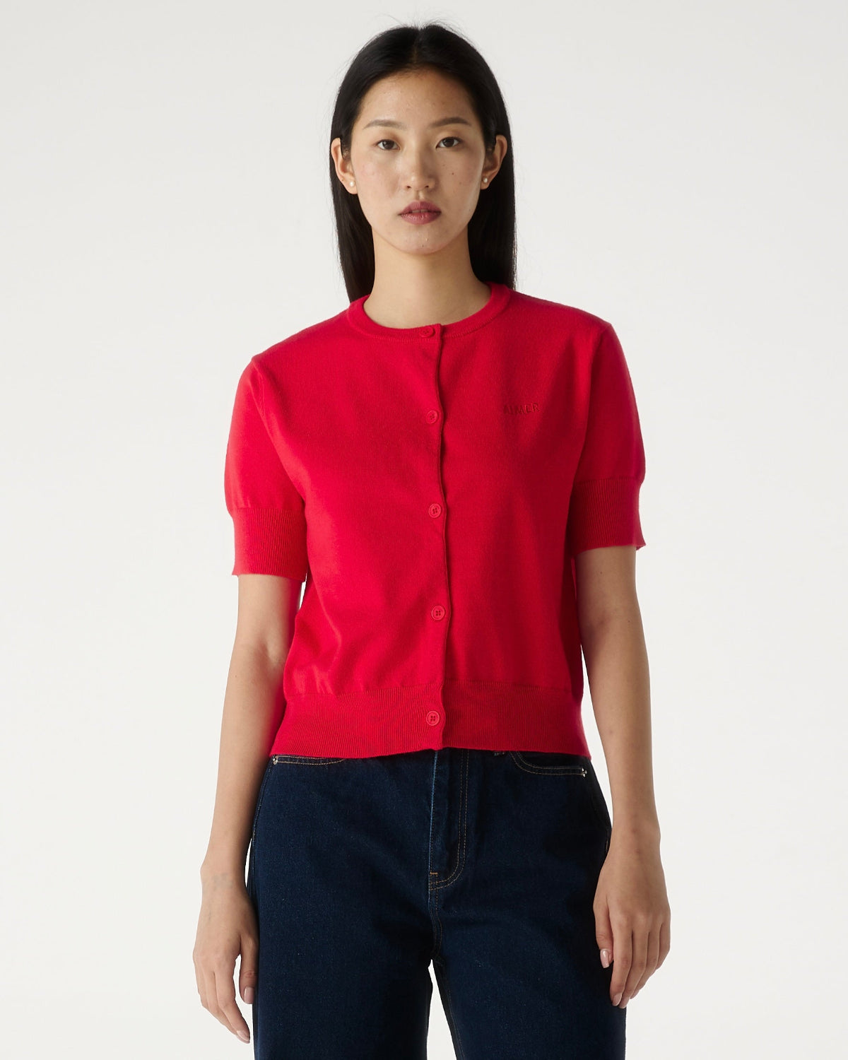AIMER - Essential Cardigan Short Sleeve in Rouge