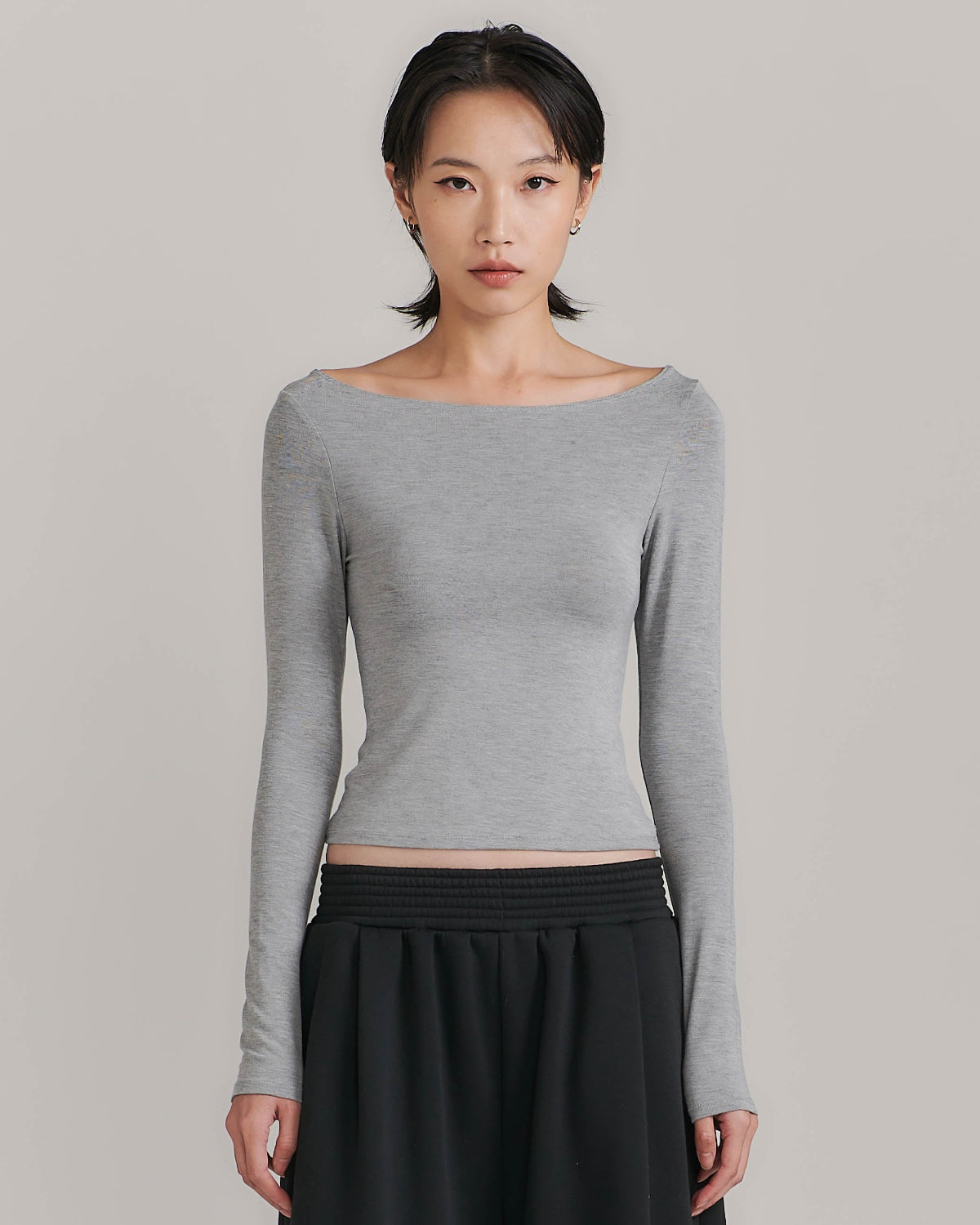 AIMER - Charlotte Off Shoulder Long Sleeve Top in Grey