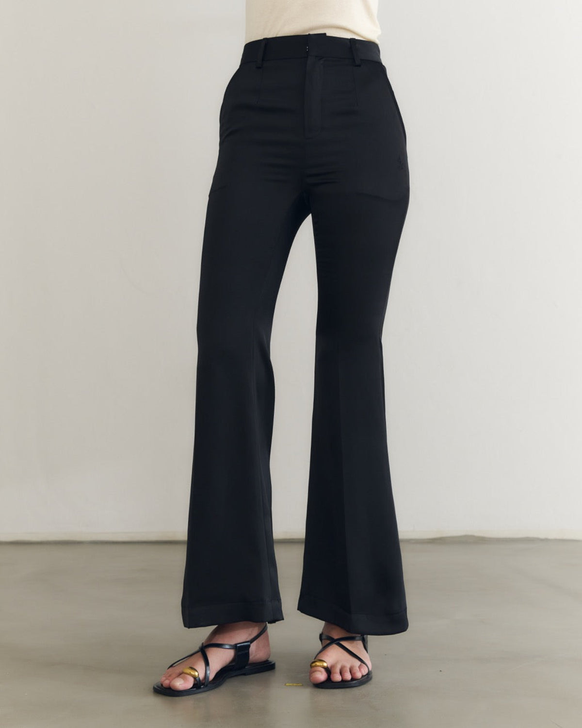 SS25 Day To Night Edition - Classic Flared Trousers in Black Satin