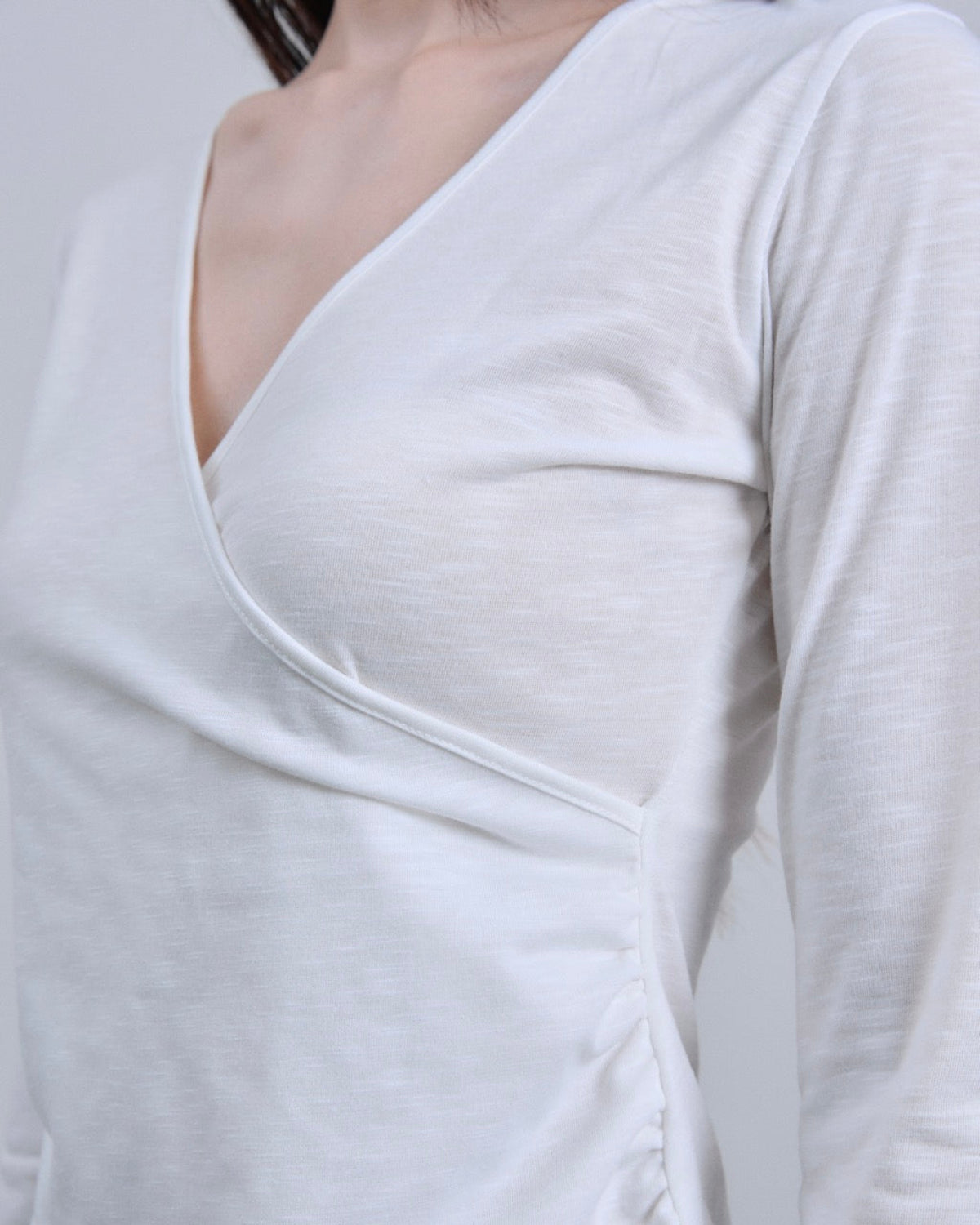 SS25 Denim - Cross V Long Sleeve Top in White