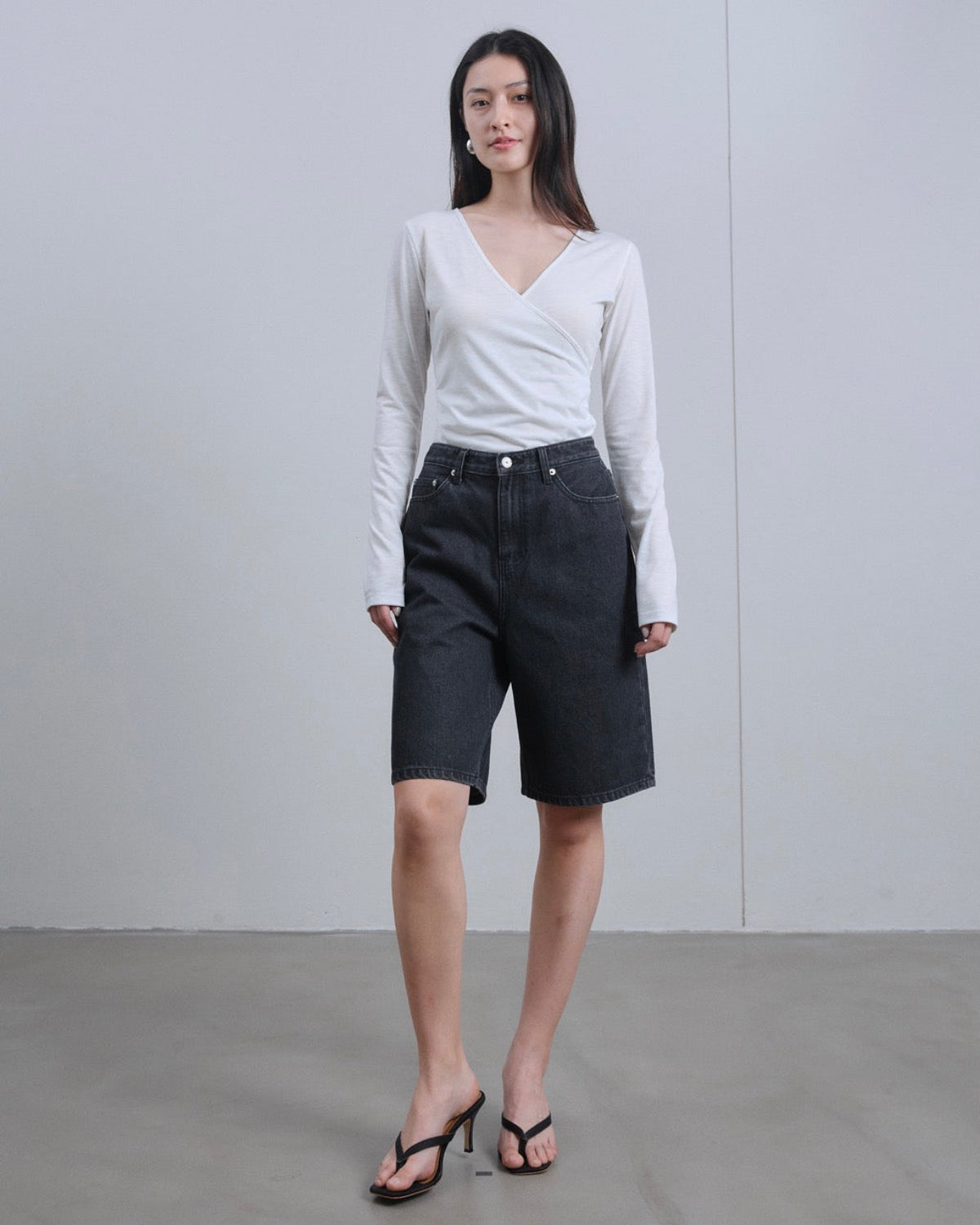 SS25 Denim - Cross V Long Sleeve Top in White
