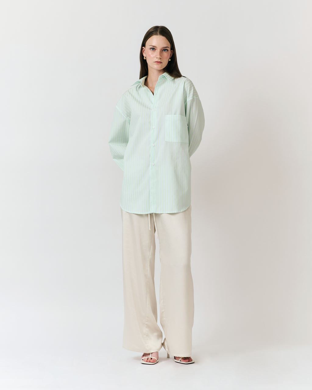 Été Parisien - Drawstring Satin Trousers in Ivory