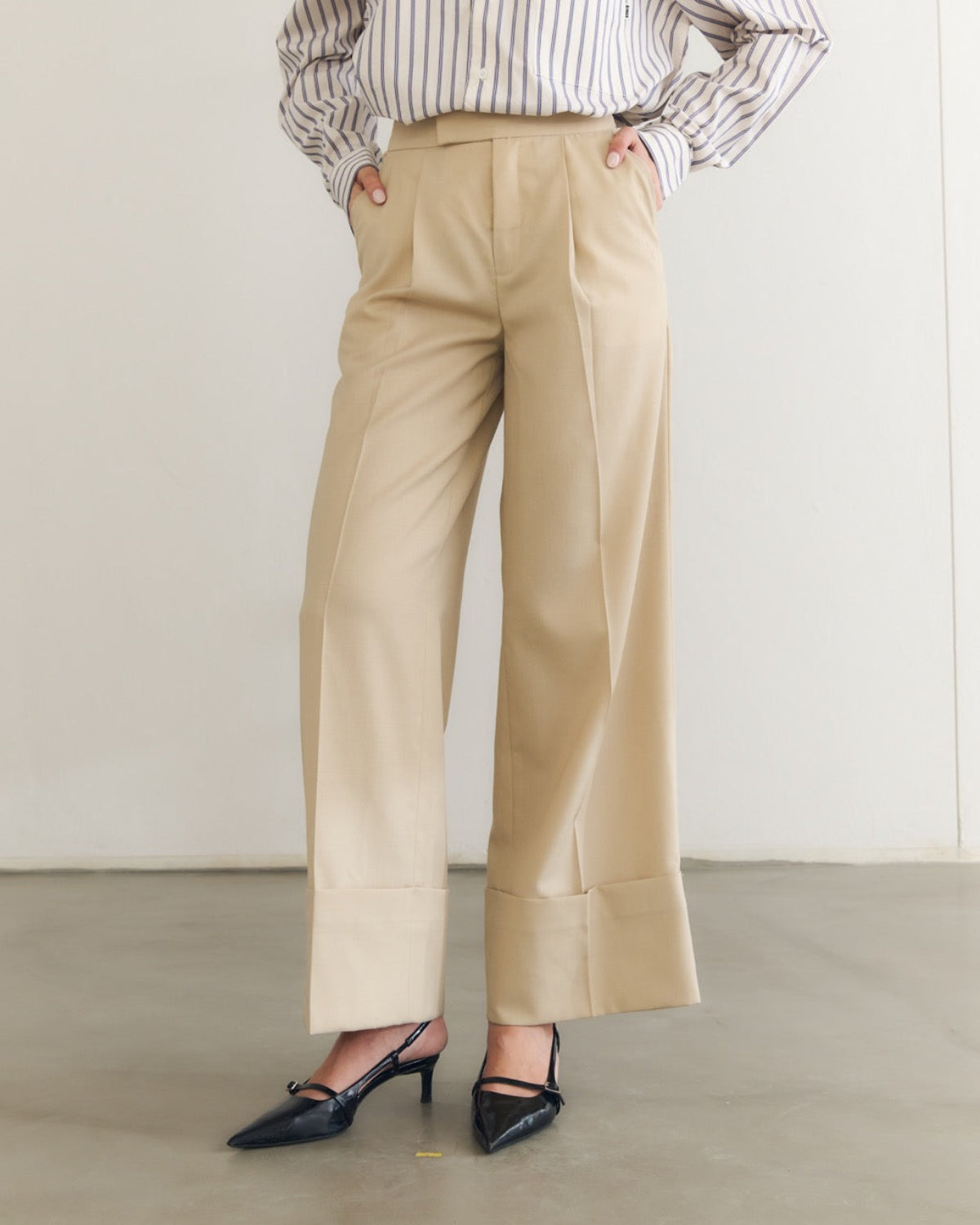 SS25 Day To Night Edition - Cuff Trousers in Ivory Wool